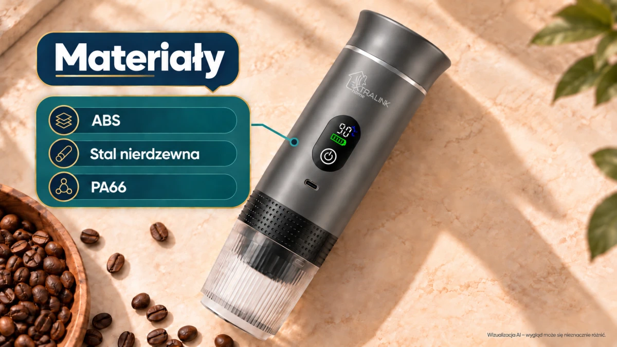 Macchina da caffè grigia Extralink Espresso2Go con corpo realizzato in ABS, acciaio inox e PA66.