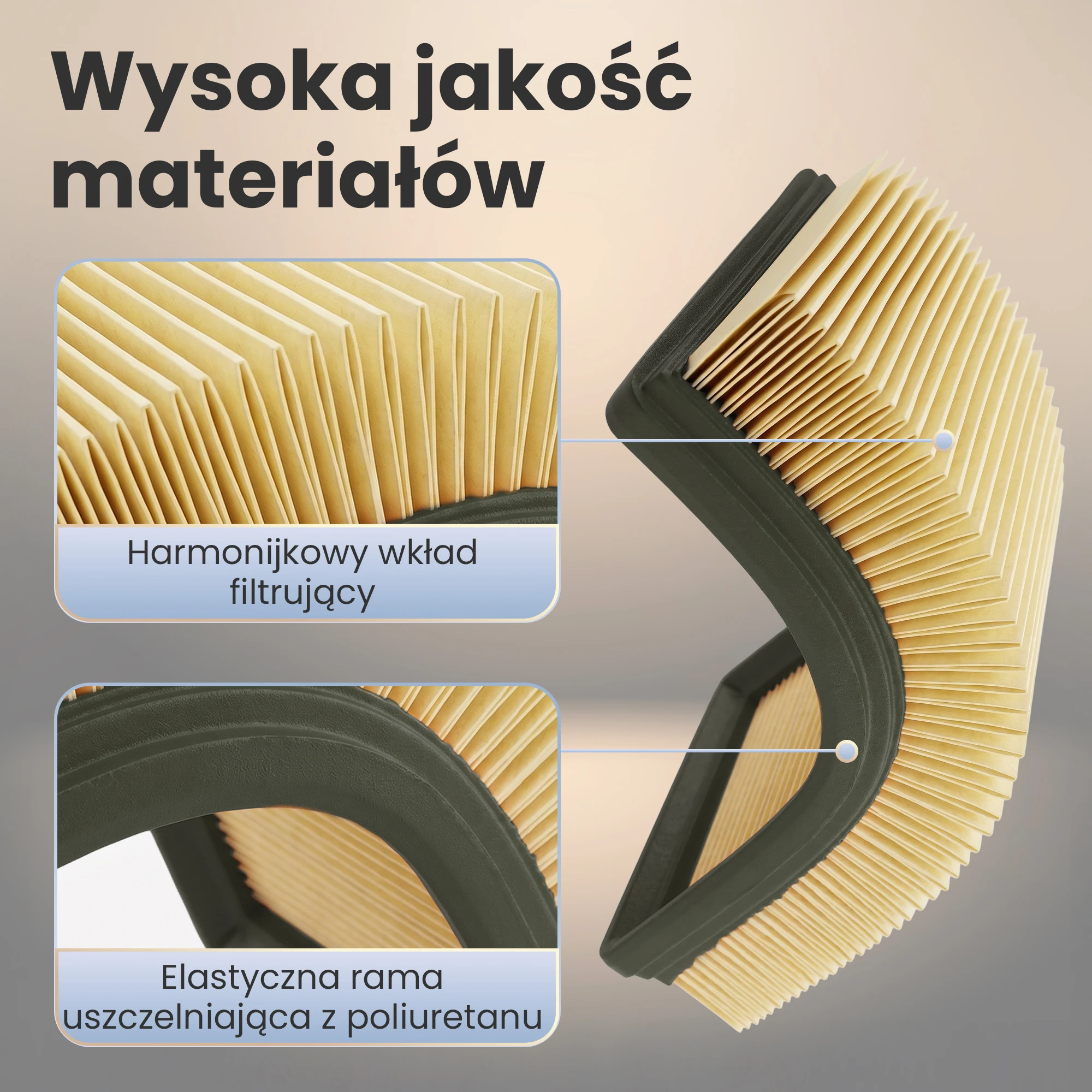 Harmonijkowy wkład z papieru celulozowego i poliuretanowa rama filtra