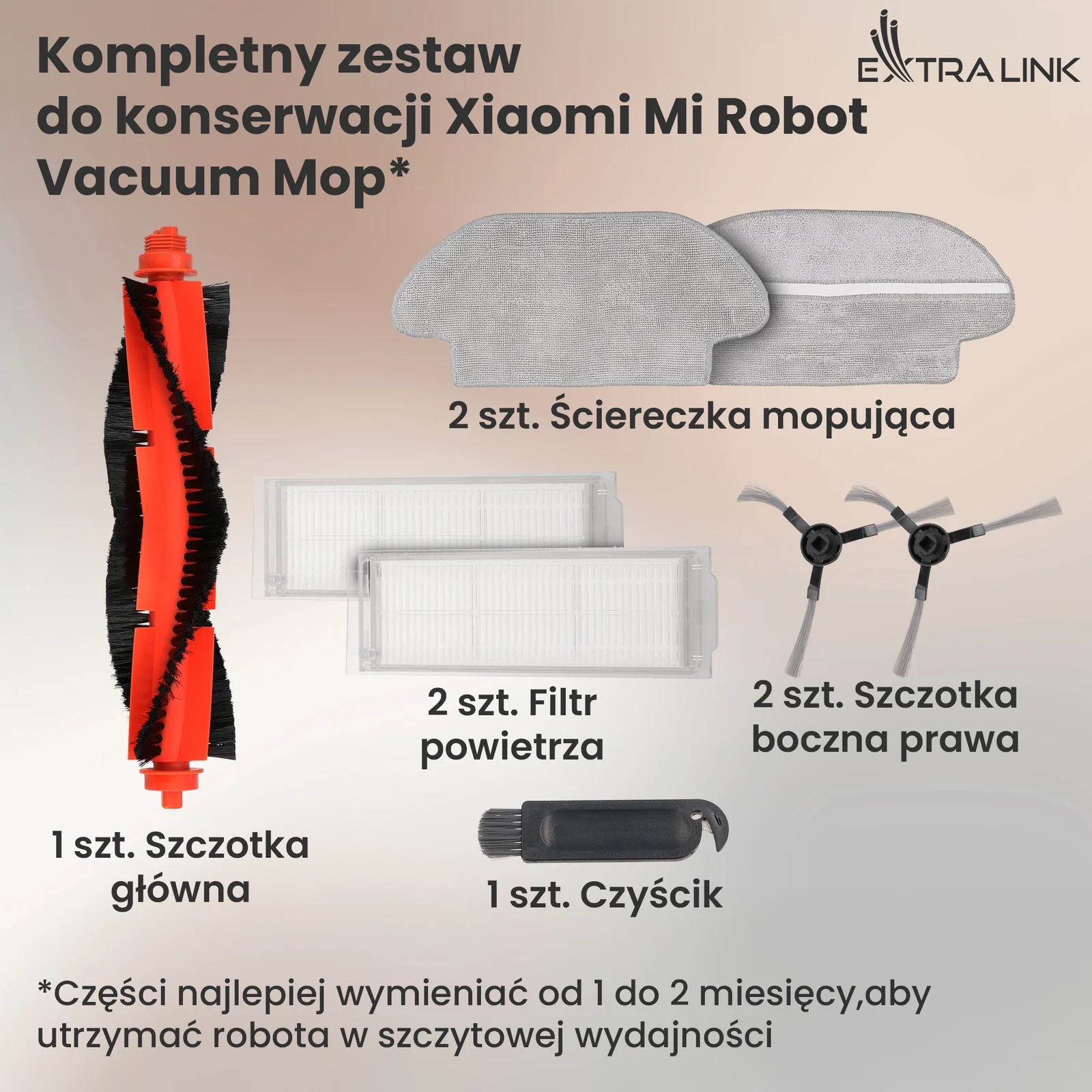 Zestaw części do robota Xiaomi: szczotka główna, ściereczki mopujące, filtry, szczotki boczne i czyścik