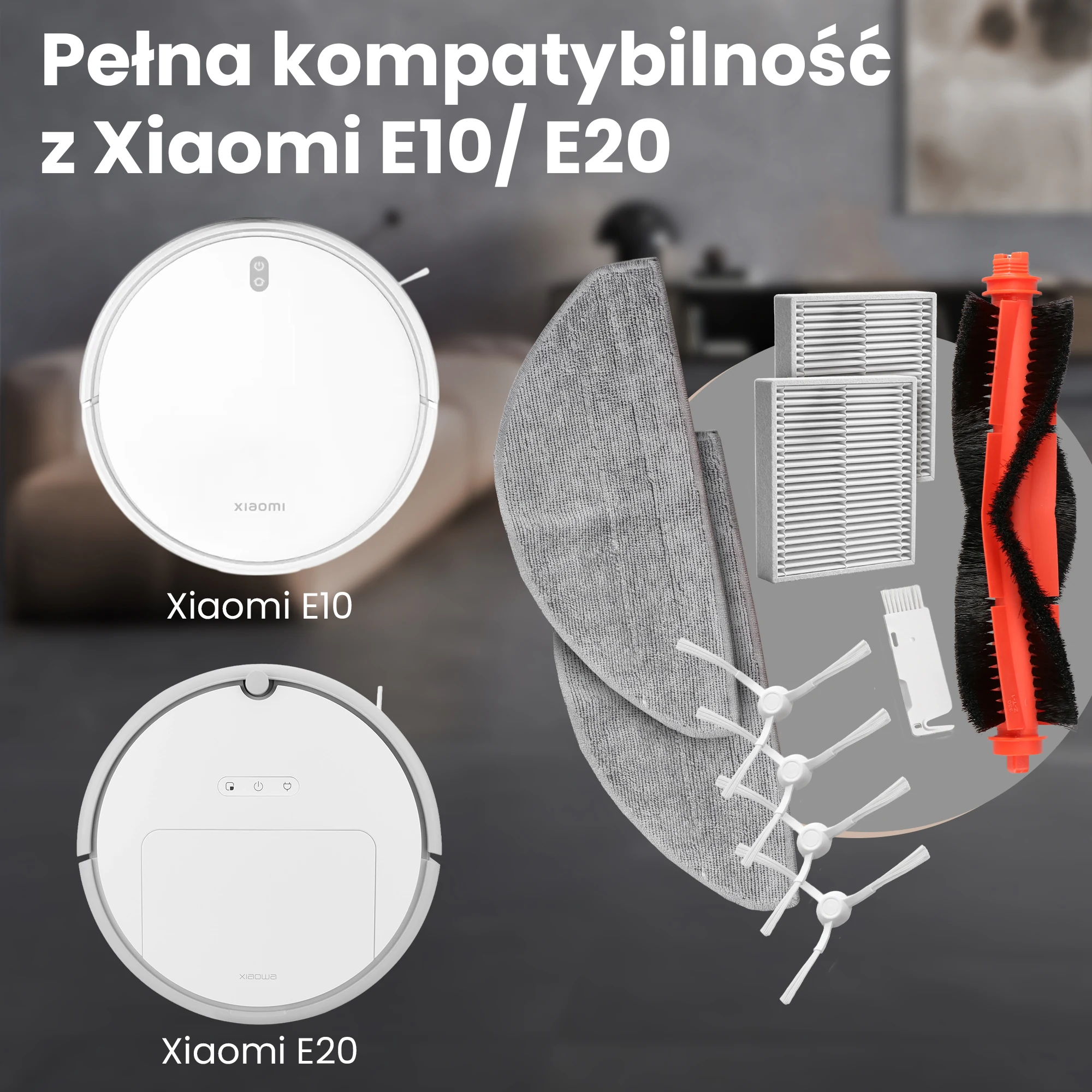 Набор сменных аксессуаров для роботов Xiaomi E10 и E12: щетки, фильтры и салфетки для мытья полов