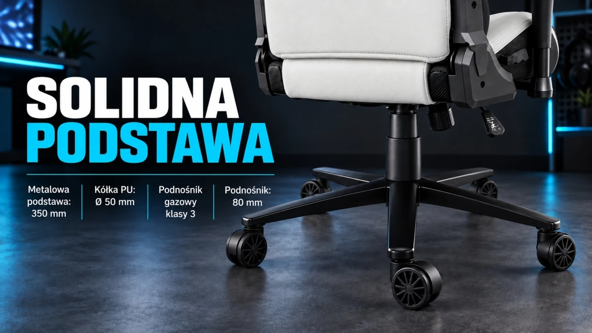 Metalowa podstawa fotela Striker z kółkami PU i podnośnikiem gazowym klasy 3