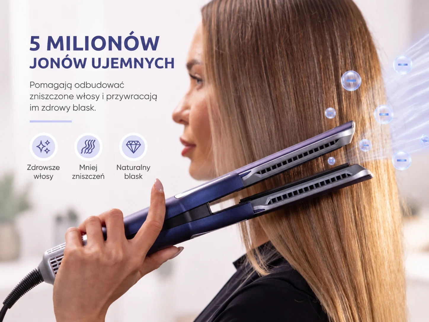 STAY Beauty aerodüzleştiricinin uzun saçlar üzerinde kullanıldığı yakın plan