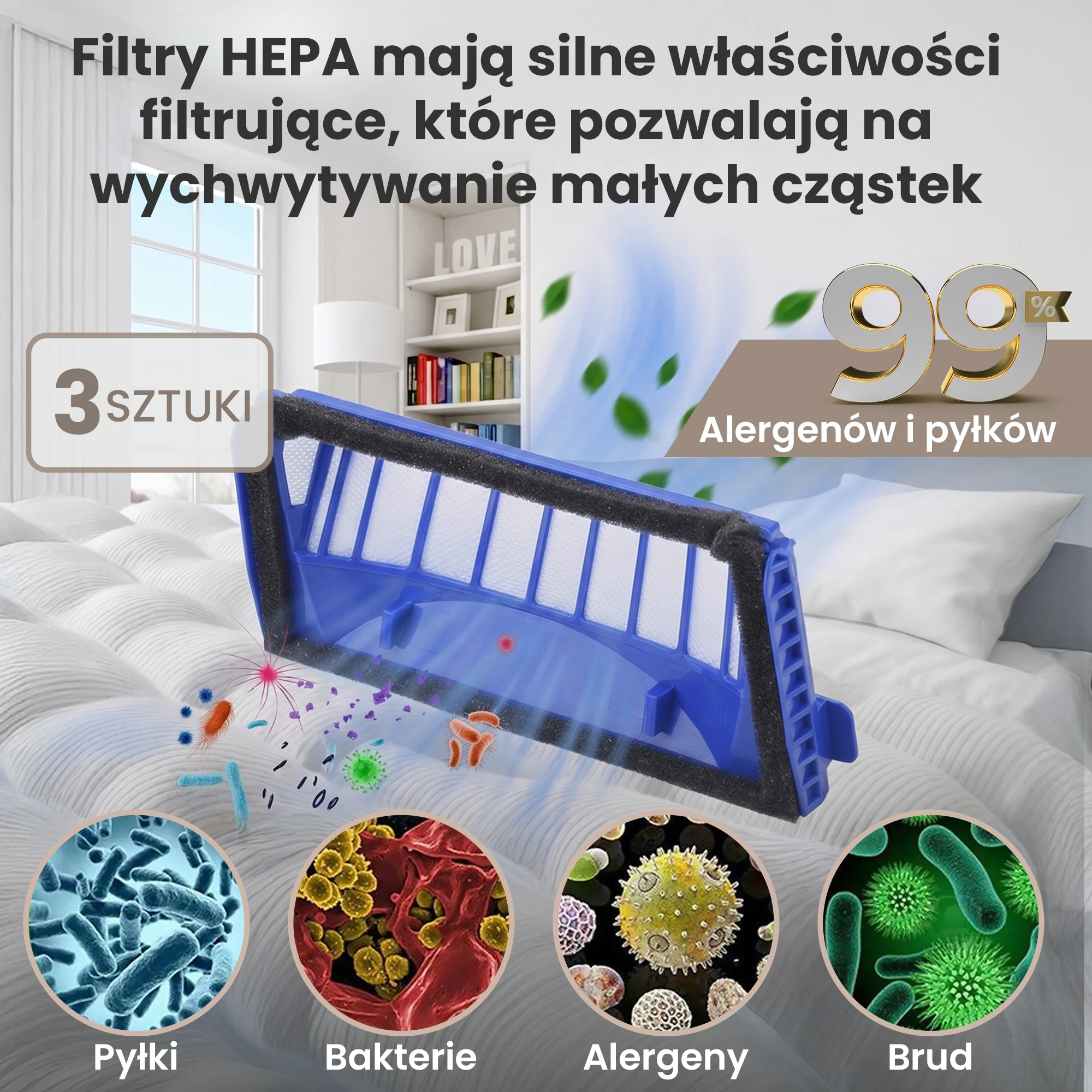 Modrý vzduchový filtr pro Roombu s pěnovým těsněním, určený k zachytávání drobných nečistot