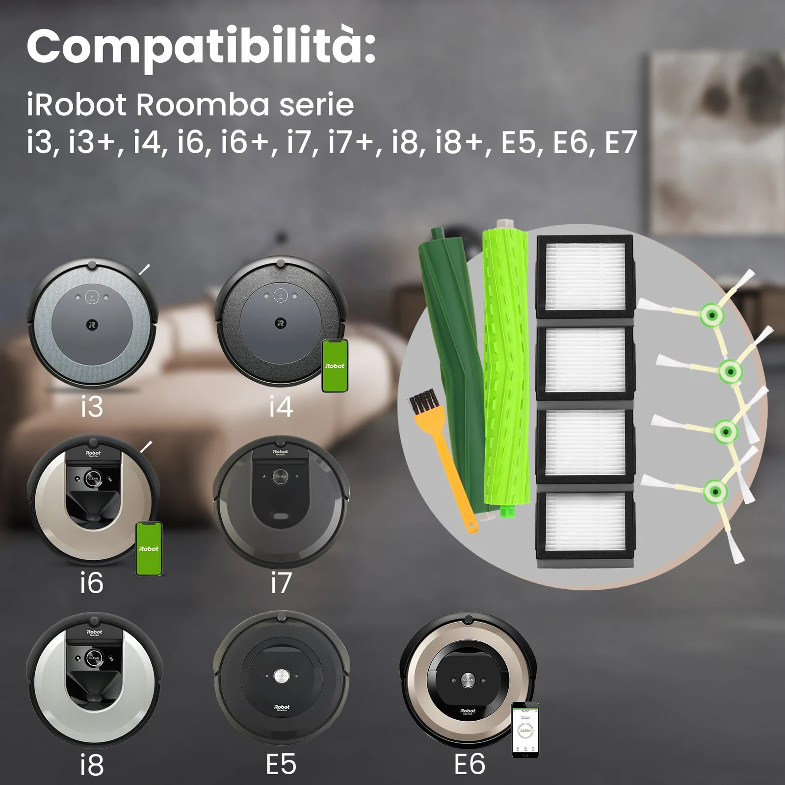 Robot iRobot Roomba e set di spazzole, filtri e rulli in gomma