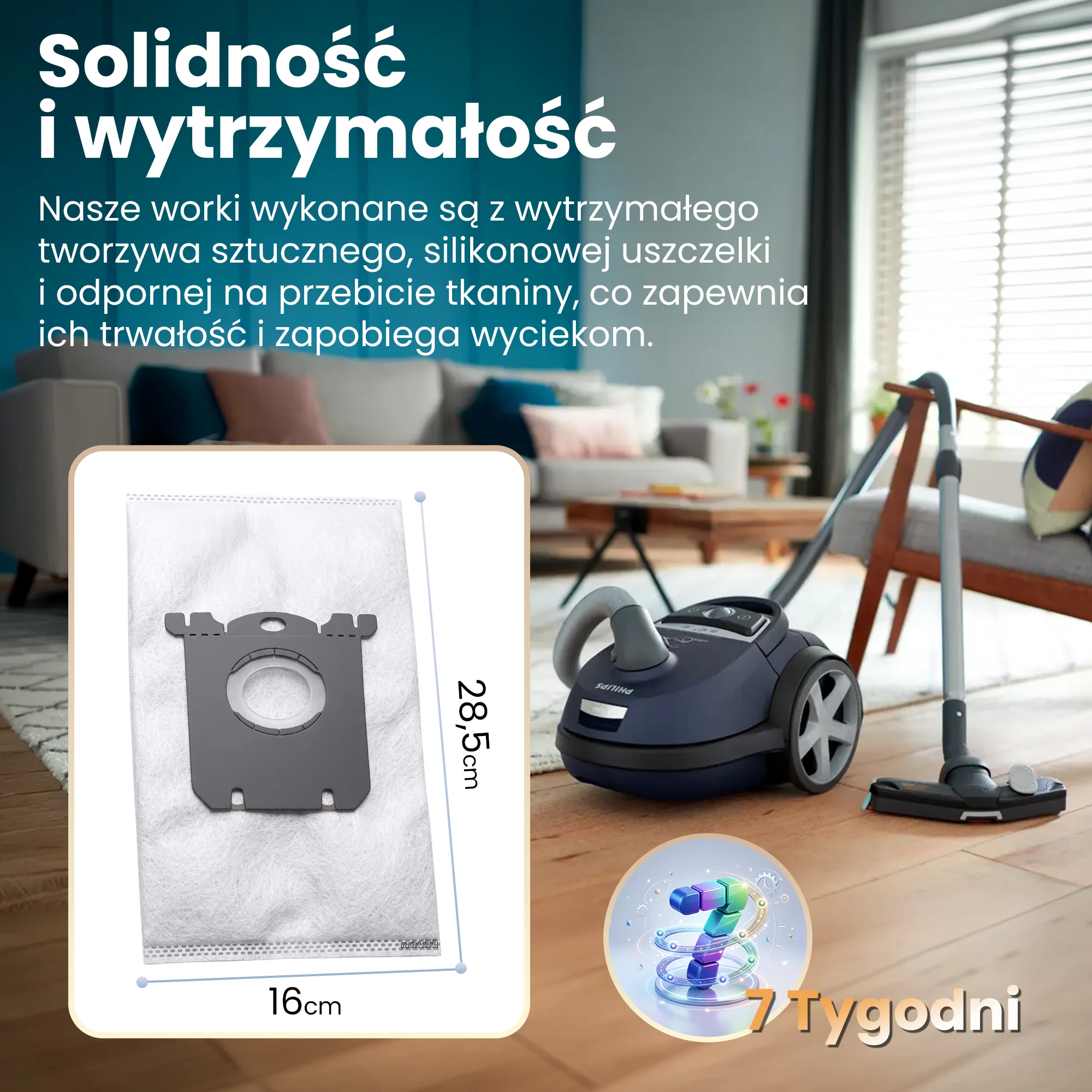 Bolsa sintética resistente con collarín y junta, dimensiones 170 × 290 mm