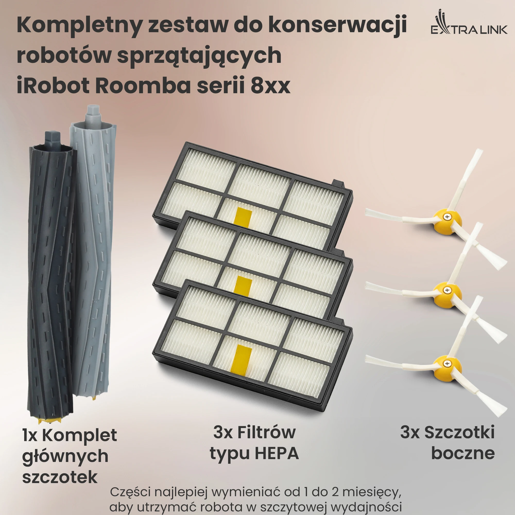Komplet części do konserwacji Roomba 800: wałki AeroForce, trzy filtry HEPA i cztery szczotki boczne