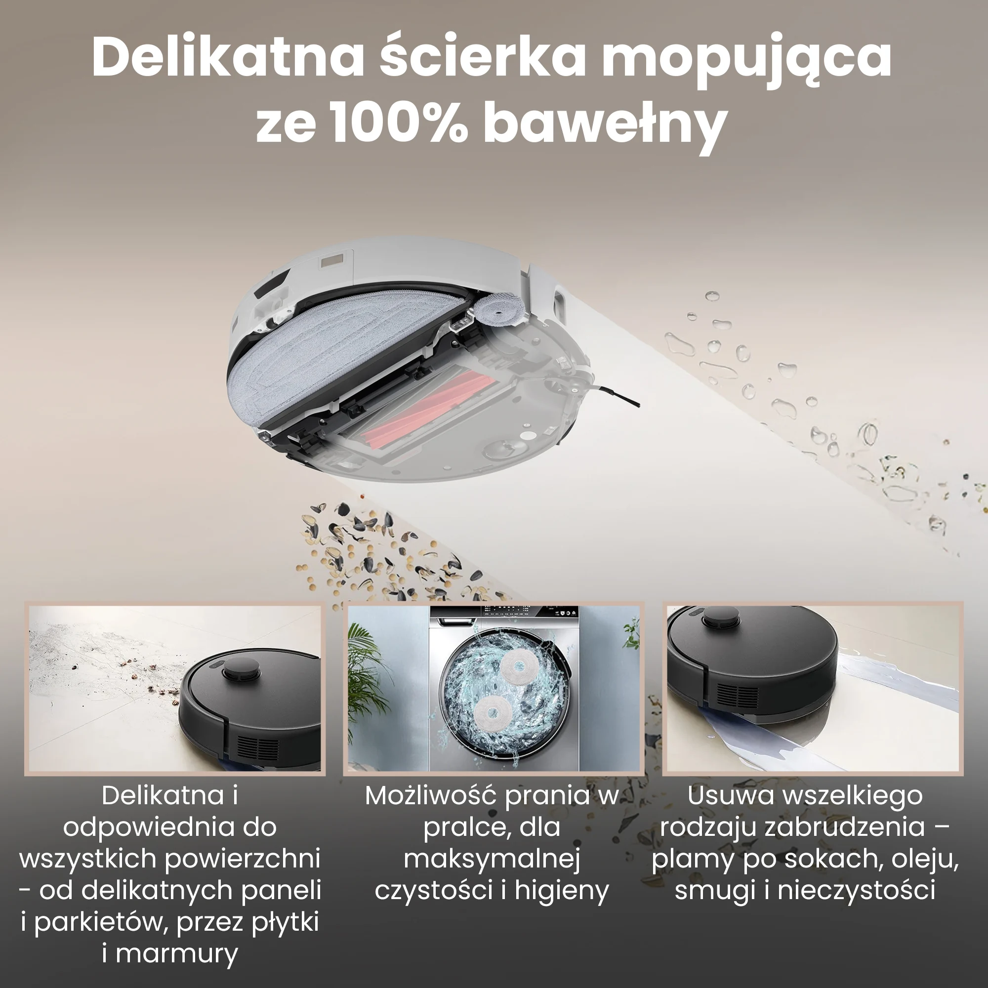 Dwie mikrofibrowe nakładki mopujące zamontowane w robocie Roborock podczas mycia podłogi