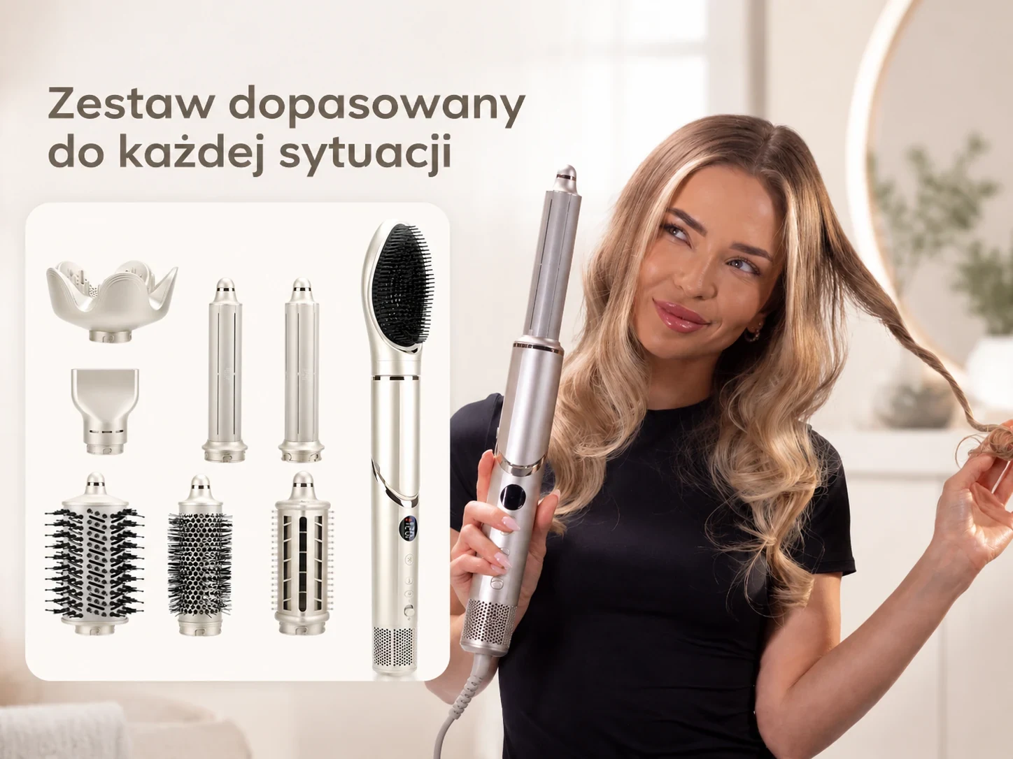Lok&oacute;wko-suszarka z korpusem i zestawem ośmiu końc&oacute;wek do stylizacji włos&oacute;w