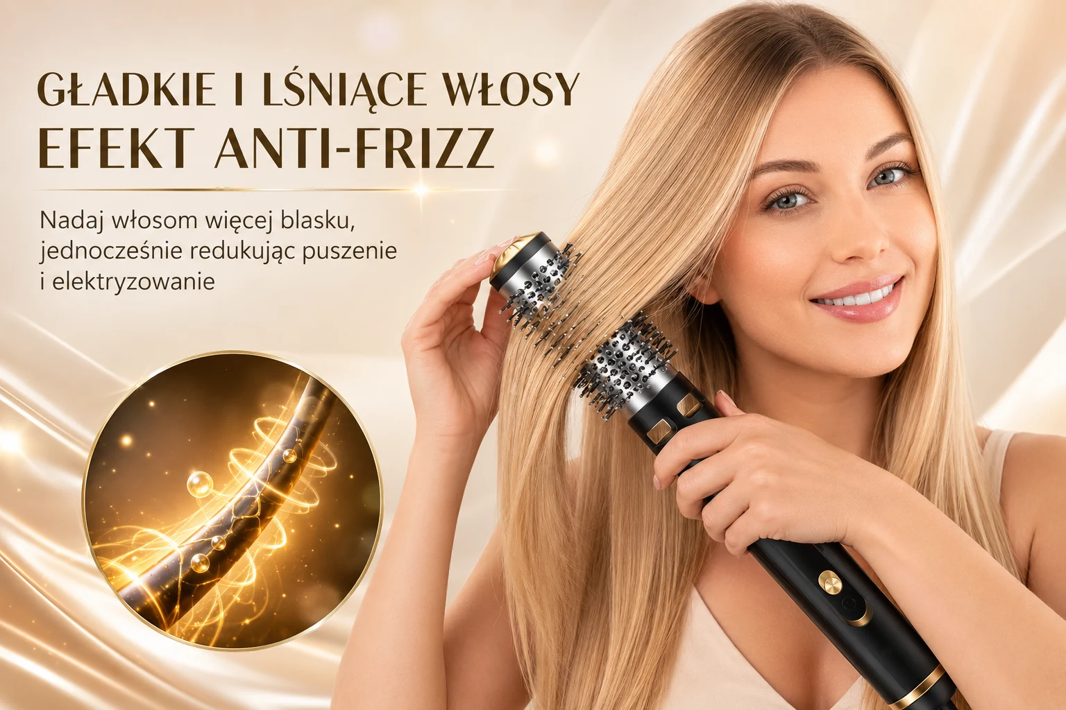 Stay Beauty M-17934 z okrągłą szczotką wygładzającą długie włosy i ograniczającą elektryzowanie