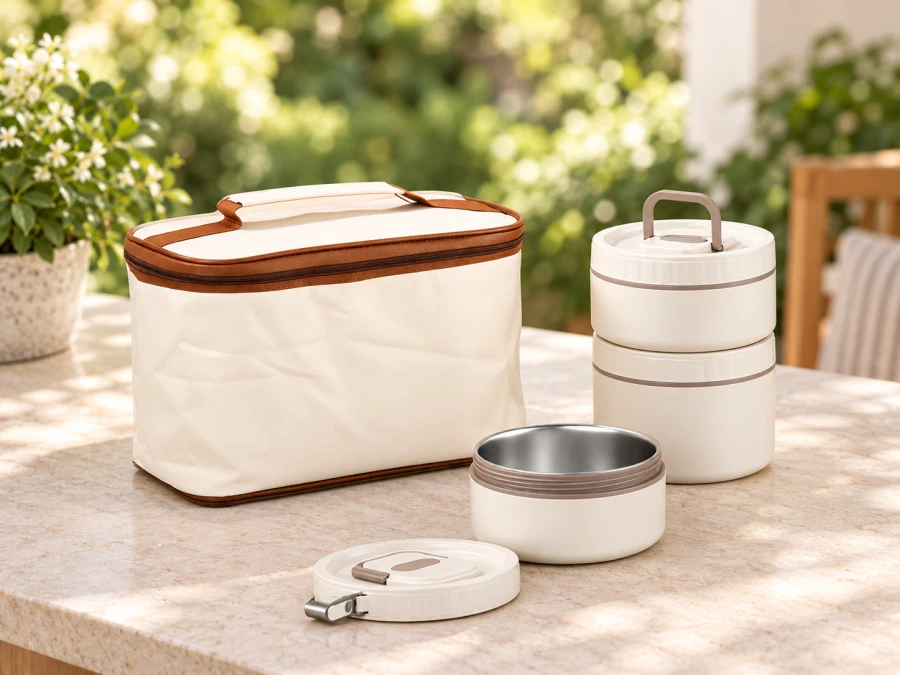 LunchBox-Behälter aus Edelstahl 304 und BPA-freiem Kunststoff.