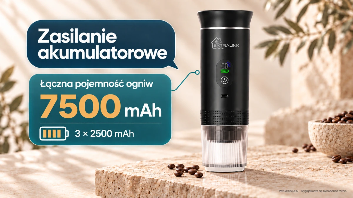 Аккумуляторная кофемашина Extralink Espresso2Go с тремя питающими элементами.