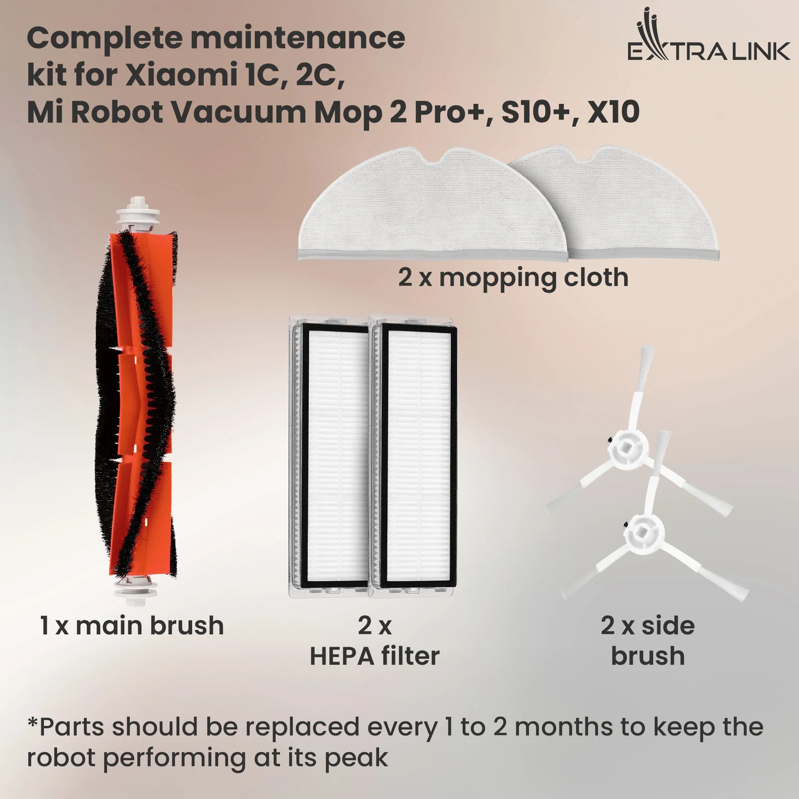 Xiaomi robot vacuum accessories: main brush, side brushes, filters and two mop cloths