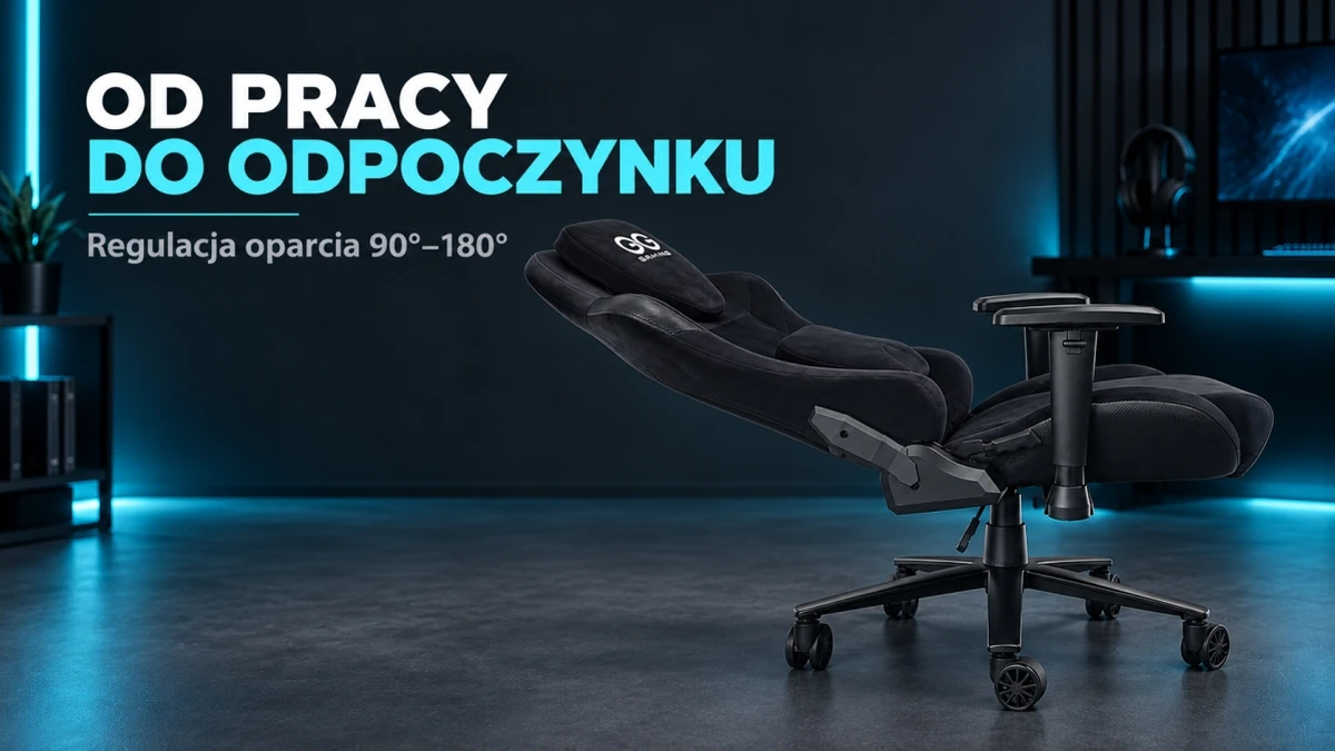 Black Striker gaming chair with the backrest reclined to 180 degrees