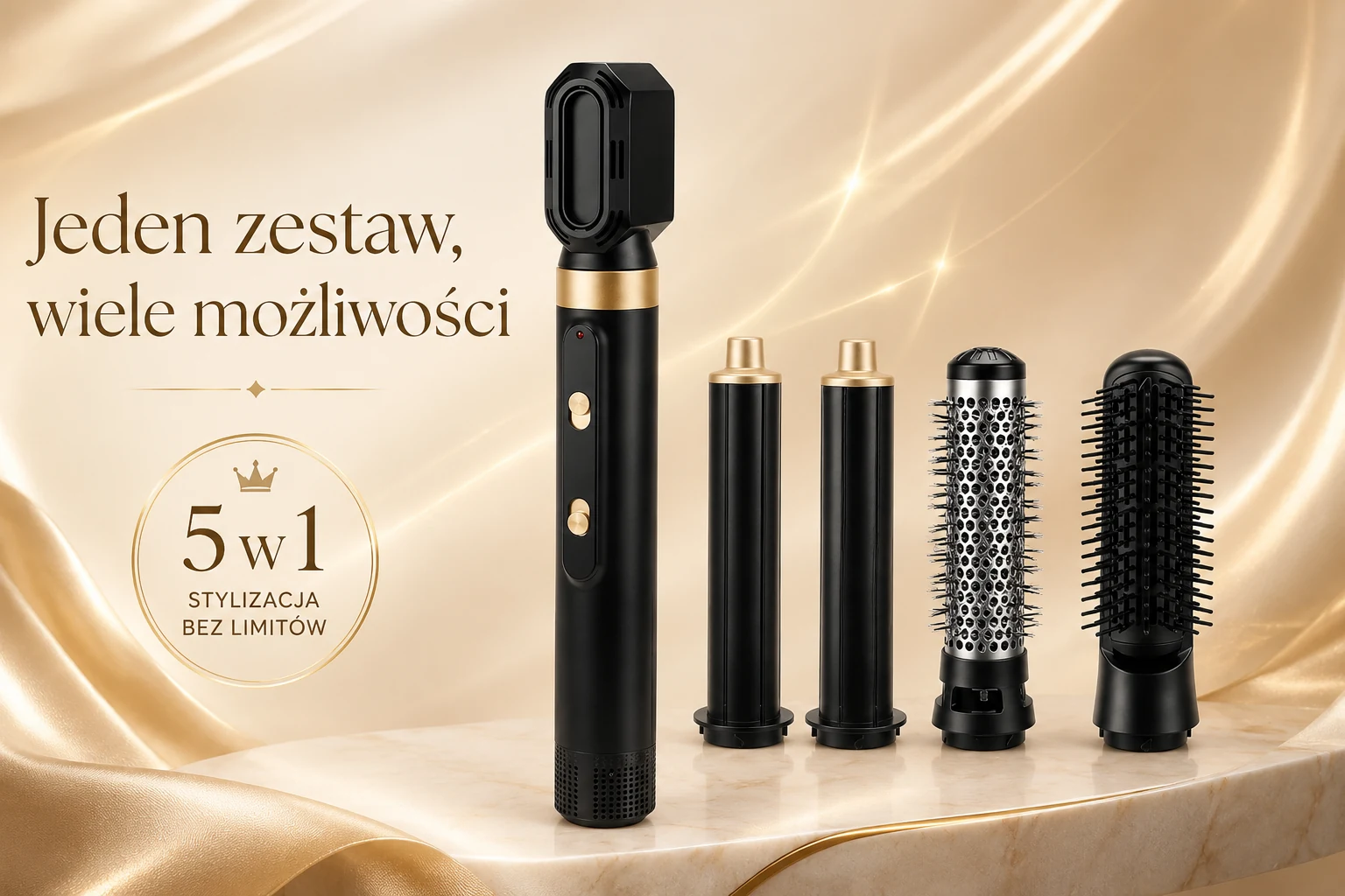 Lokówko-suszarka Stay Beauty M-17934 z korpusem i pięcioma wymiennymi nasadkami