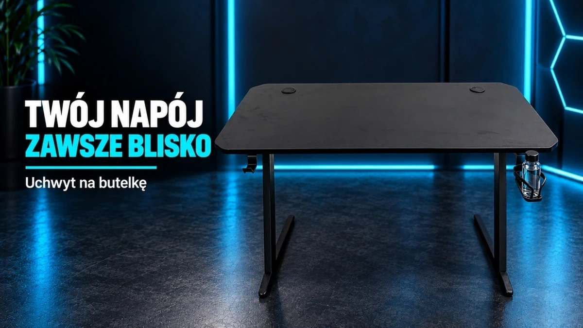 Czarne biurko gamingowe 120 × 60 cm ze stanowiskiem komputerowym