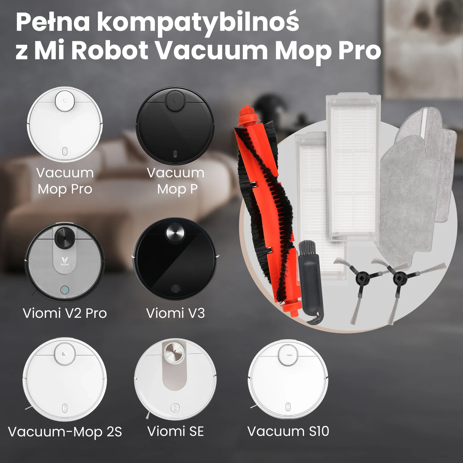 Roboty Xiaomi i Viomi oraz zestaw szczotek, filtrów i ściereczek mopujących