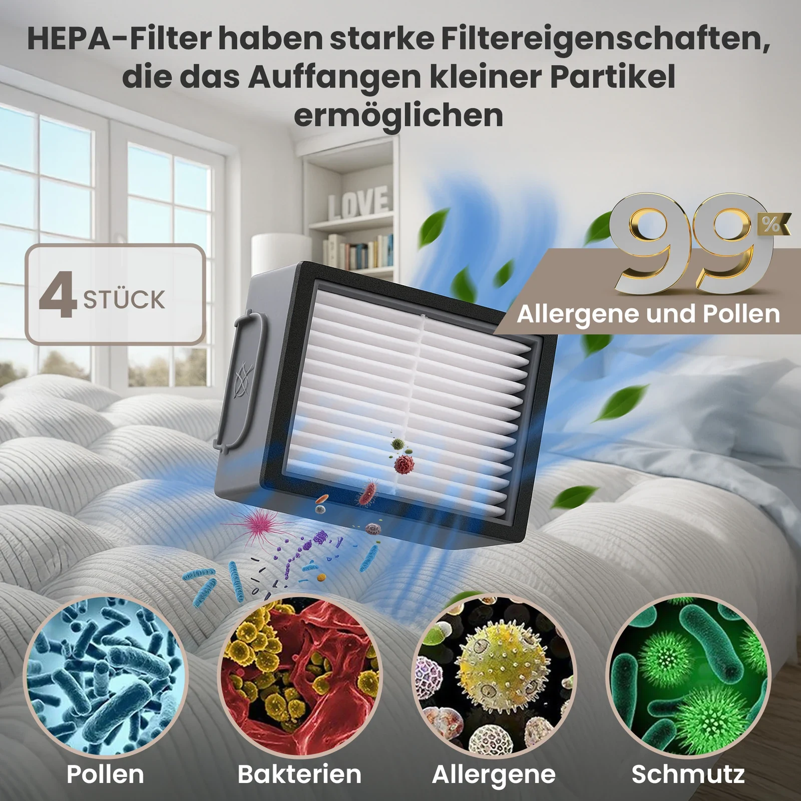 HEPA-Filter für iRobot Roomba vor hellem Innenraumhintergrund