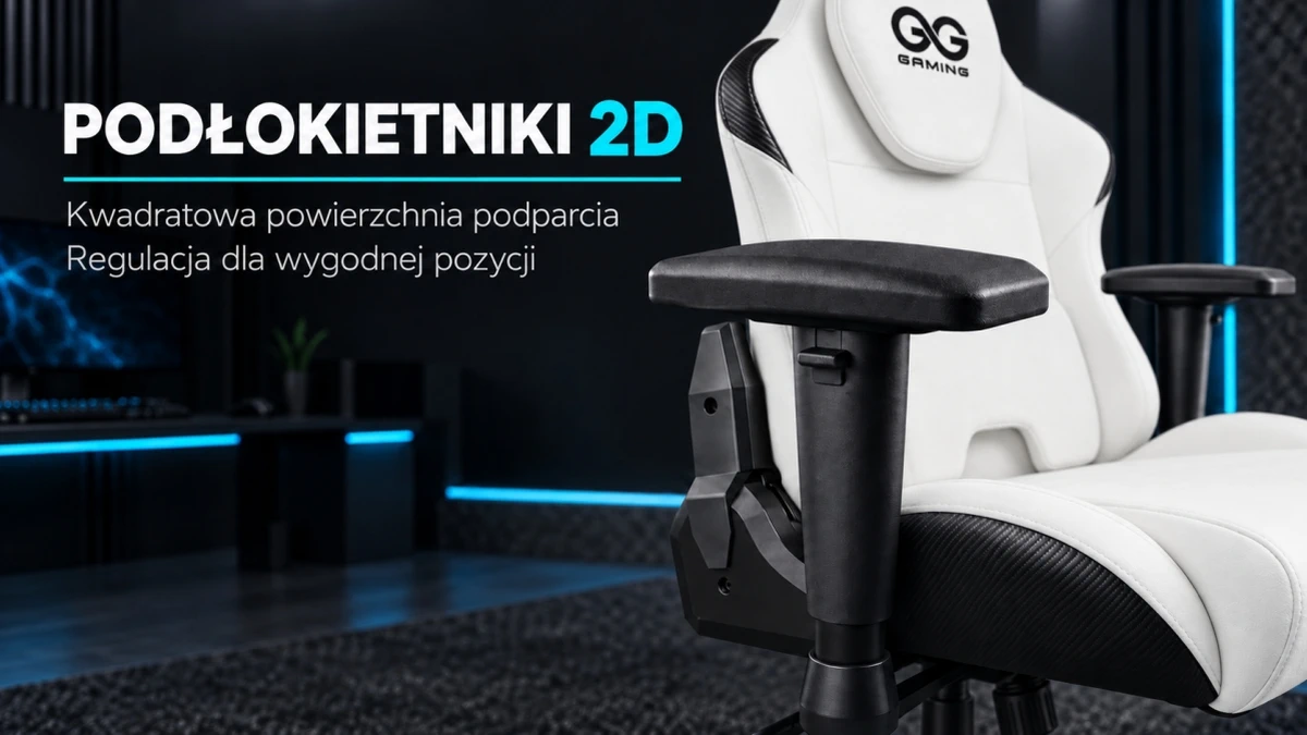 Zbliżenie na regulowany podłokietnik 2D fotela gamingowego Striker