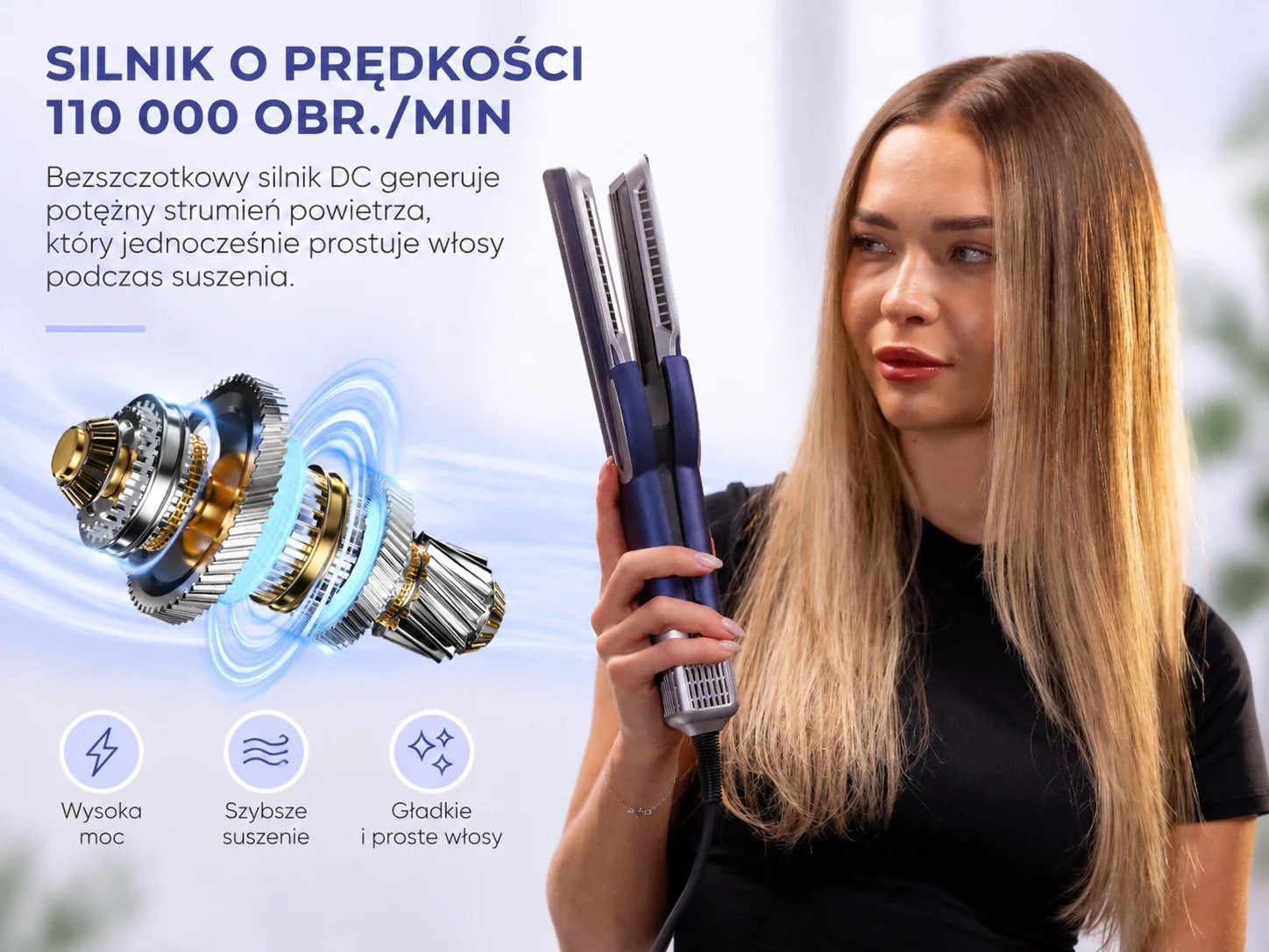 Kadın, kablosu görünen açık STAY Beauty aerodüzleştiriciyi tutuyor