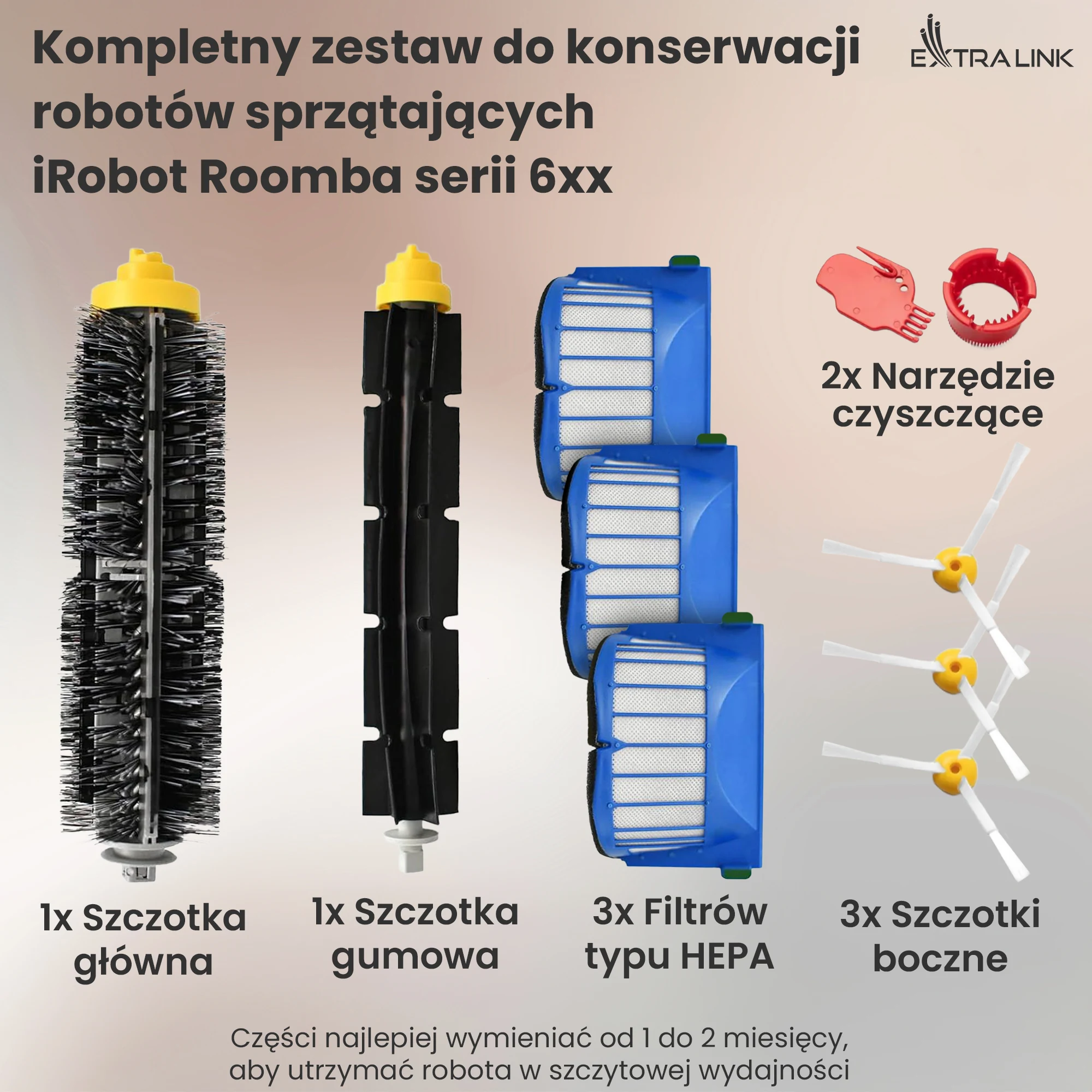 Sada pro údržbu Roomba 6xx: hlavní, gumový a boční kartáče, tři filtry a dva nástroje