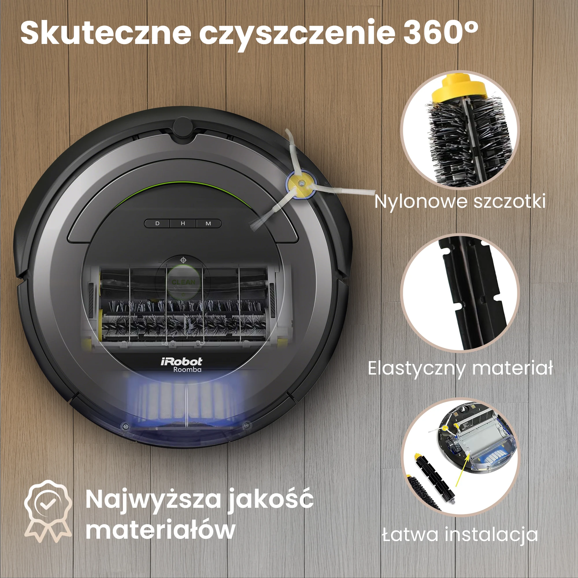 Náhradní kartáče namontované v robotu iRobot Roomba, nylonový kartáč a pružný válec