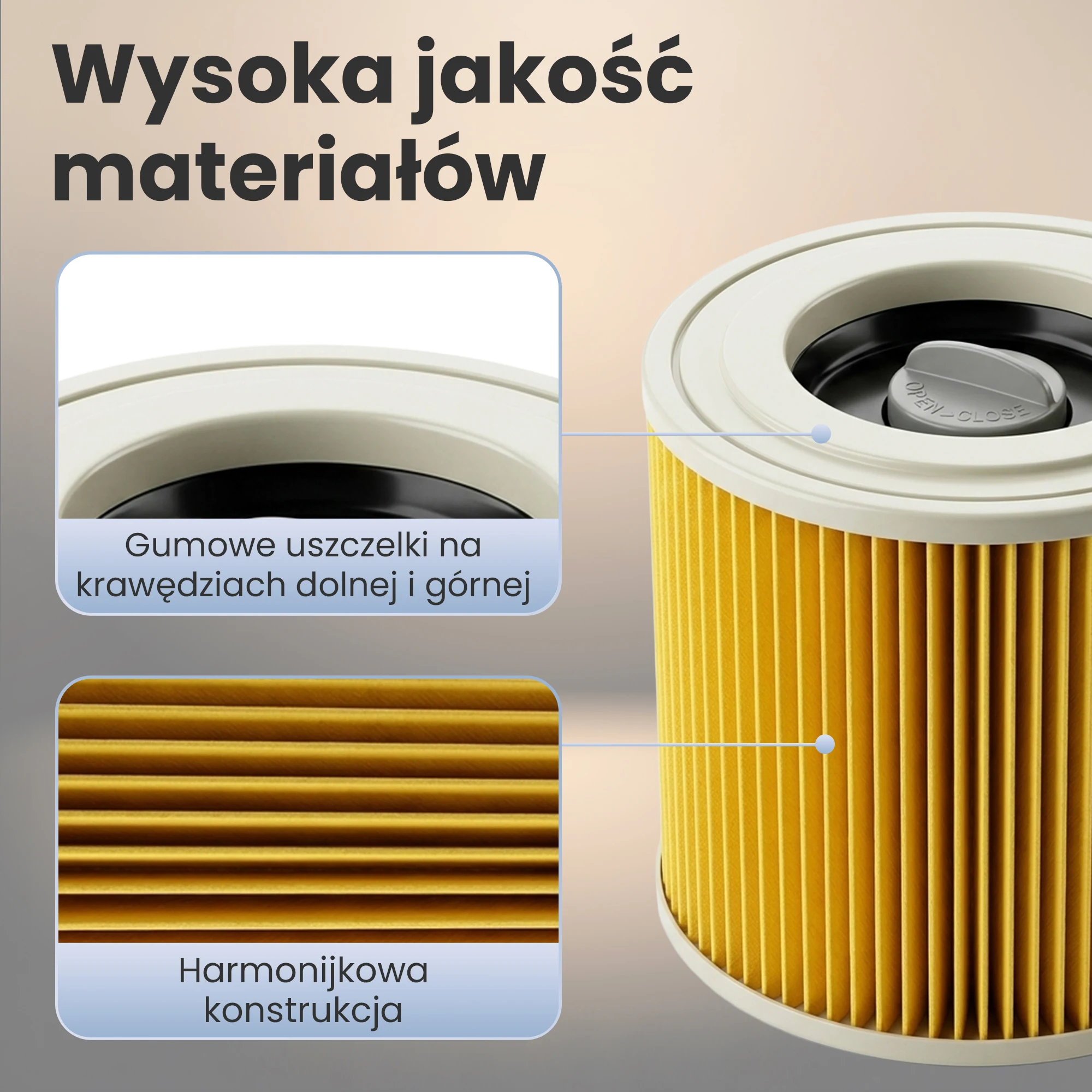 Pleated filter with rubber seals on both edges