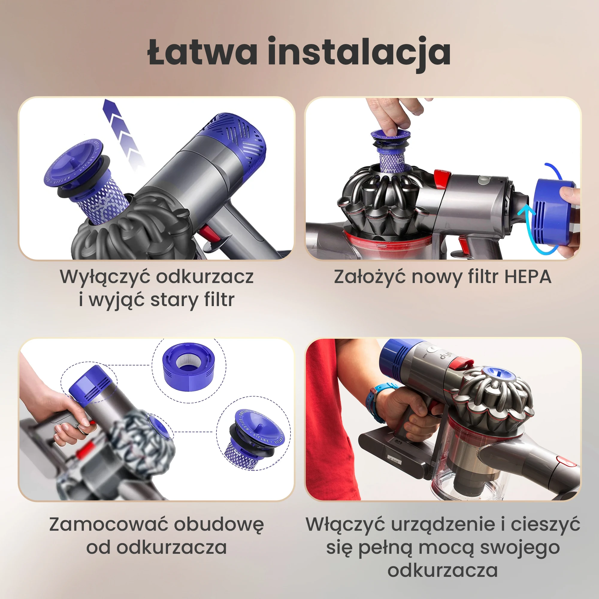 Montaż filtra HEPA Extralink w odkurzaczu Dyson V7 lub V8 krok po kroku