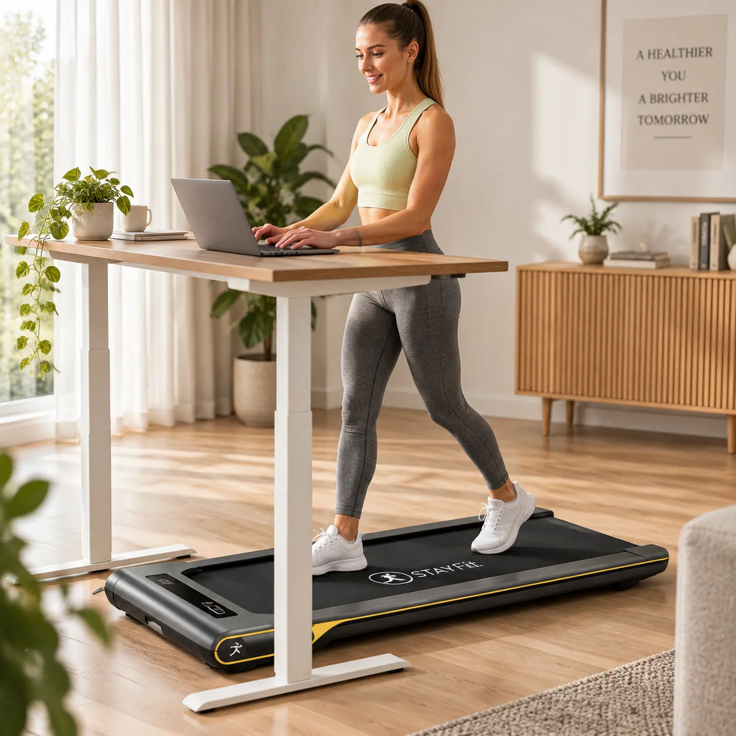 StayFit Vibe bieżnia domowa pod biurkiem podczas chodzenia przy pracy z laptopem
