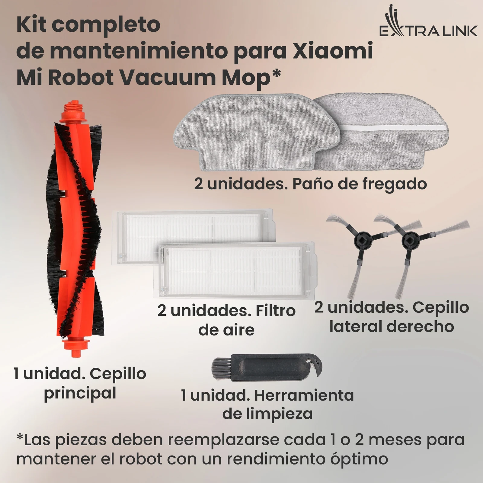 Kit de piezas para robot Xiaomi: cepillo principal, paños de fregado, filtros, cepillos laterales y cepillo de limpieza