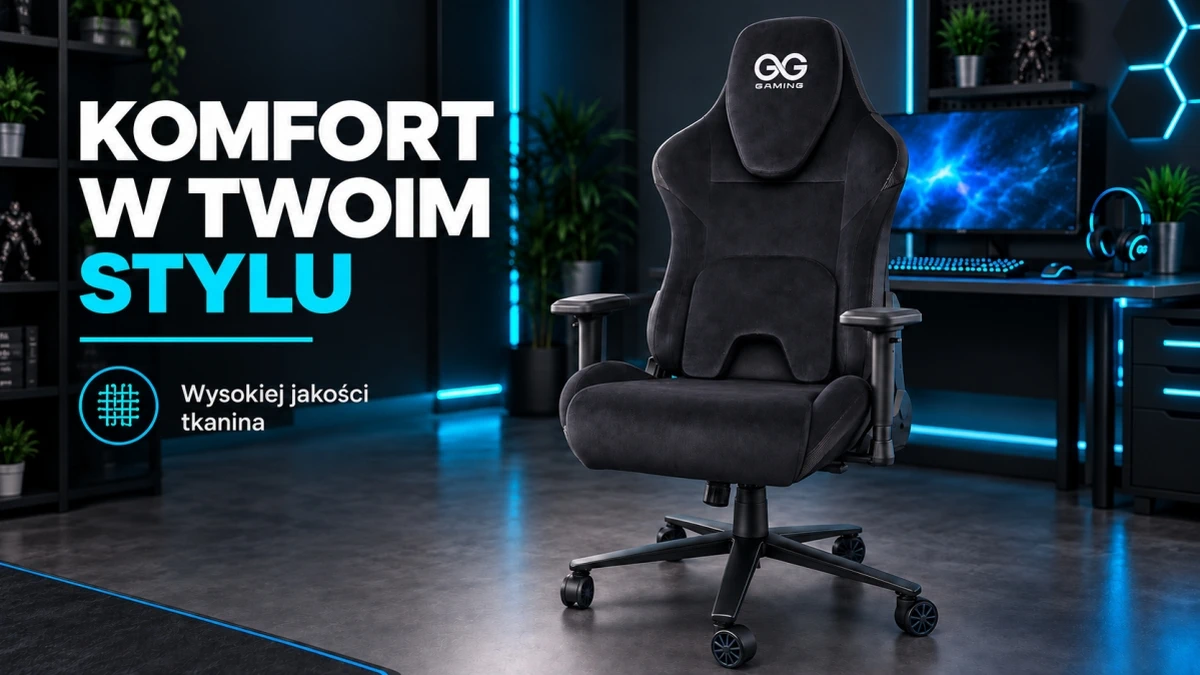 Black Striker gaming chair with fabric finish at a gaming setup