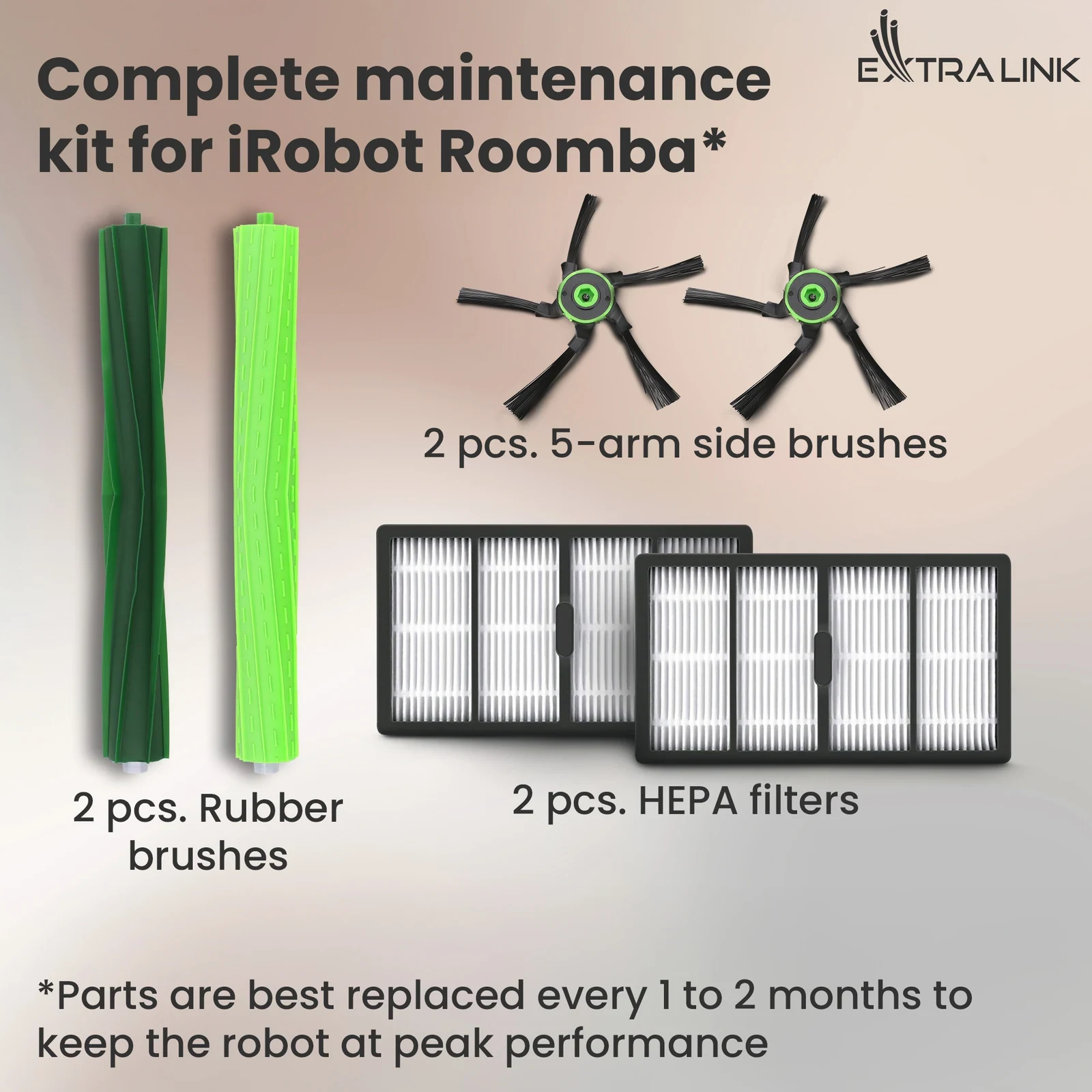 iRobot Roomba parts set: two rubber rollers, two side brushes and two rectangular filters