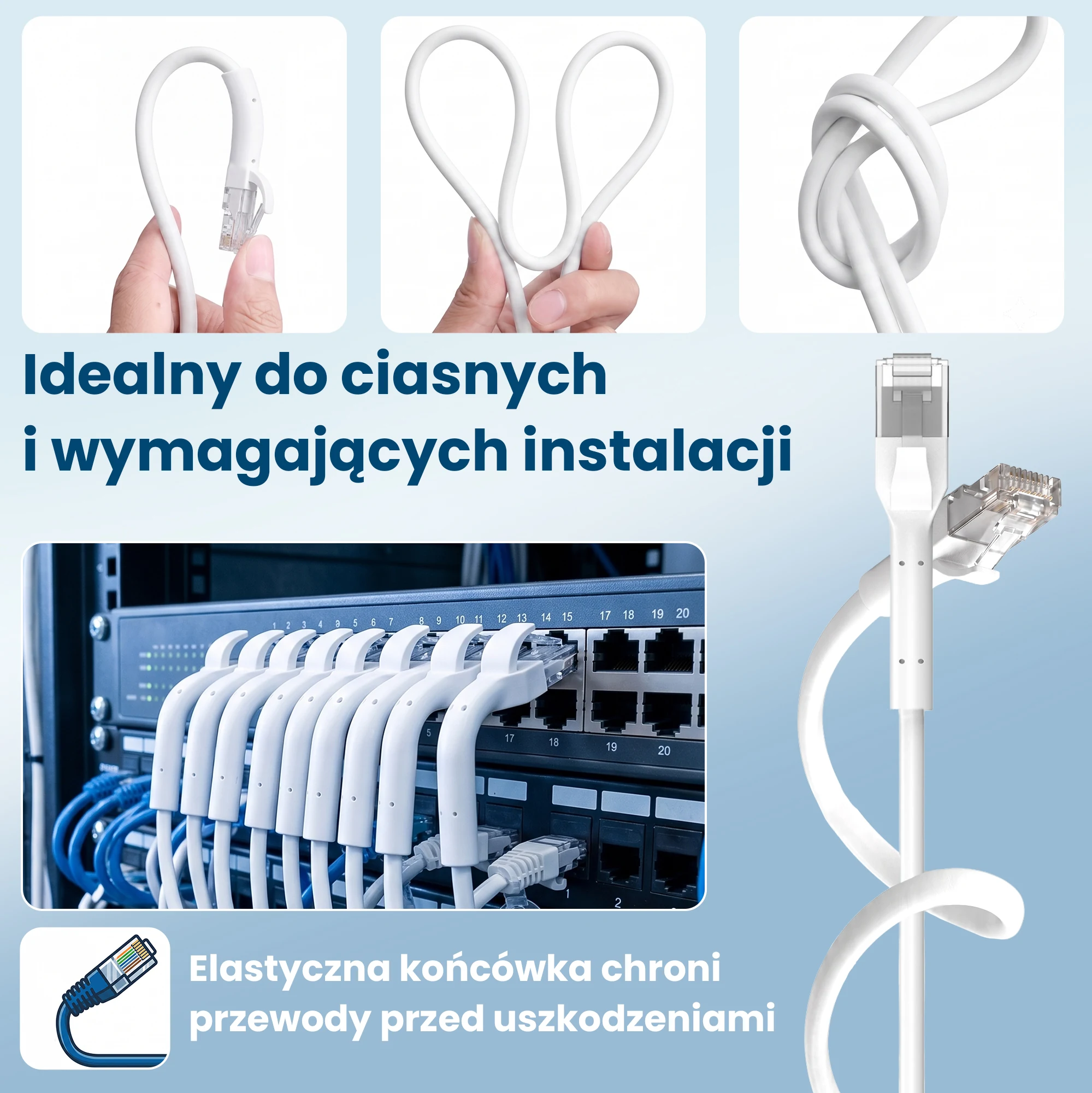 Biały patchcord Extralink z elastycznymi zakończeniami do ciasnych i wymagających instalacji