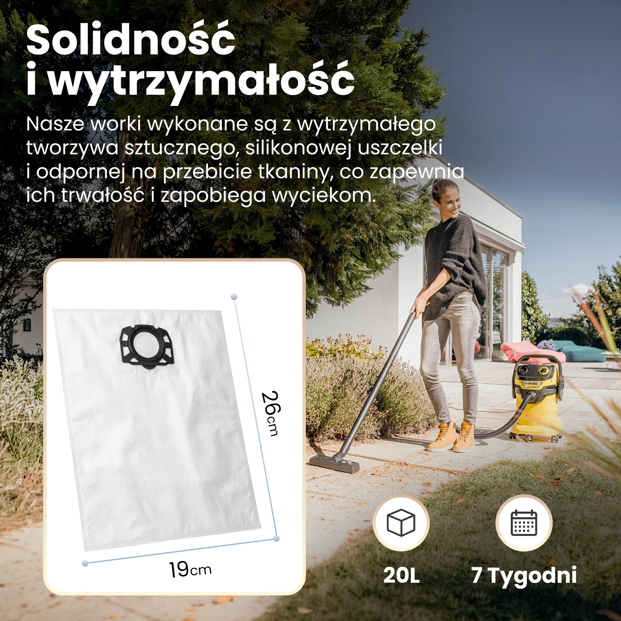 Syntetyczny worek Kärcher z wytrzymałą włókniną i kołnierzem do prac warsztatowych