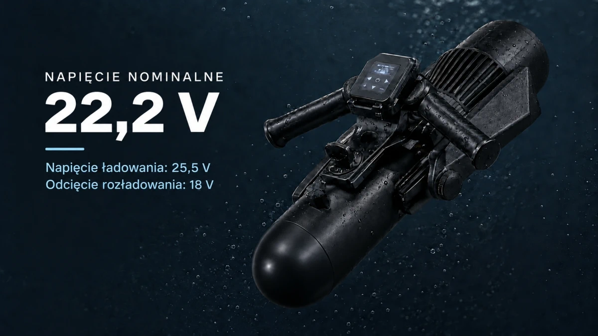 Napęd elektryczny Black Forest HydroJet z akumulatorem i elementami do ładowania.