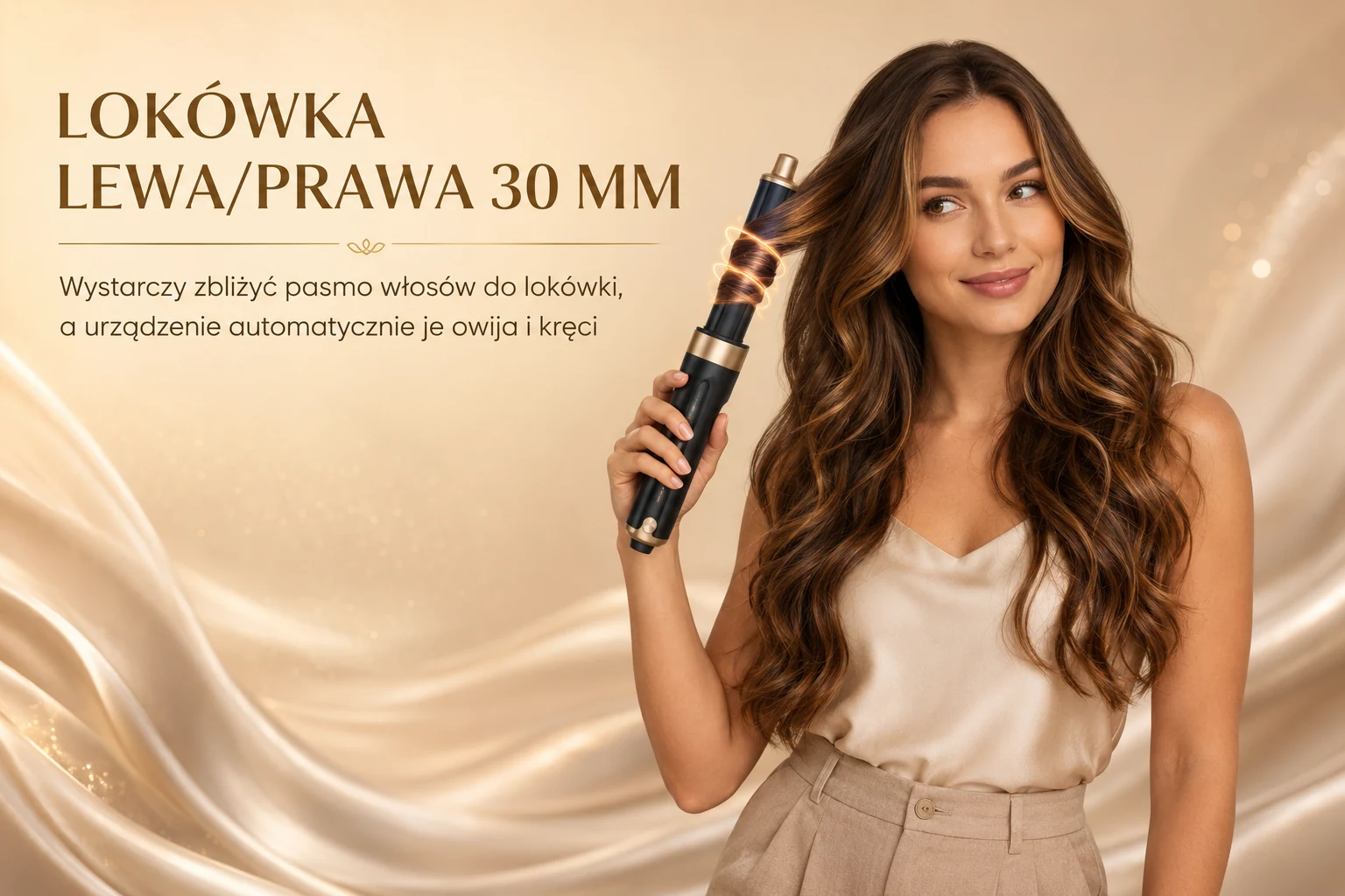 Stay Beauty M-17934 podczas automatycznego kręcenia loków nasadką o średnicy 30 mm