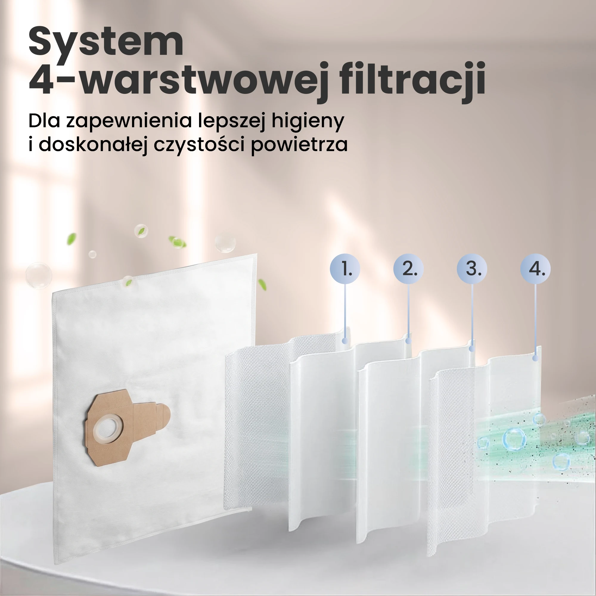 Multi-layer synthetic vacuum bag for collecting dry dust
