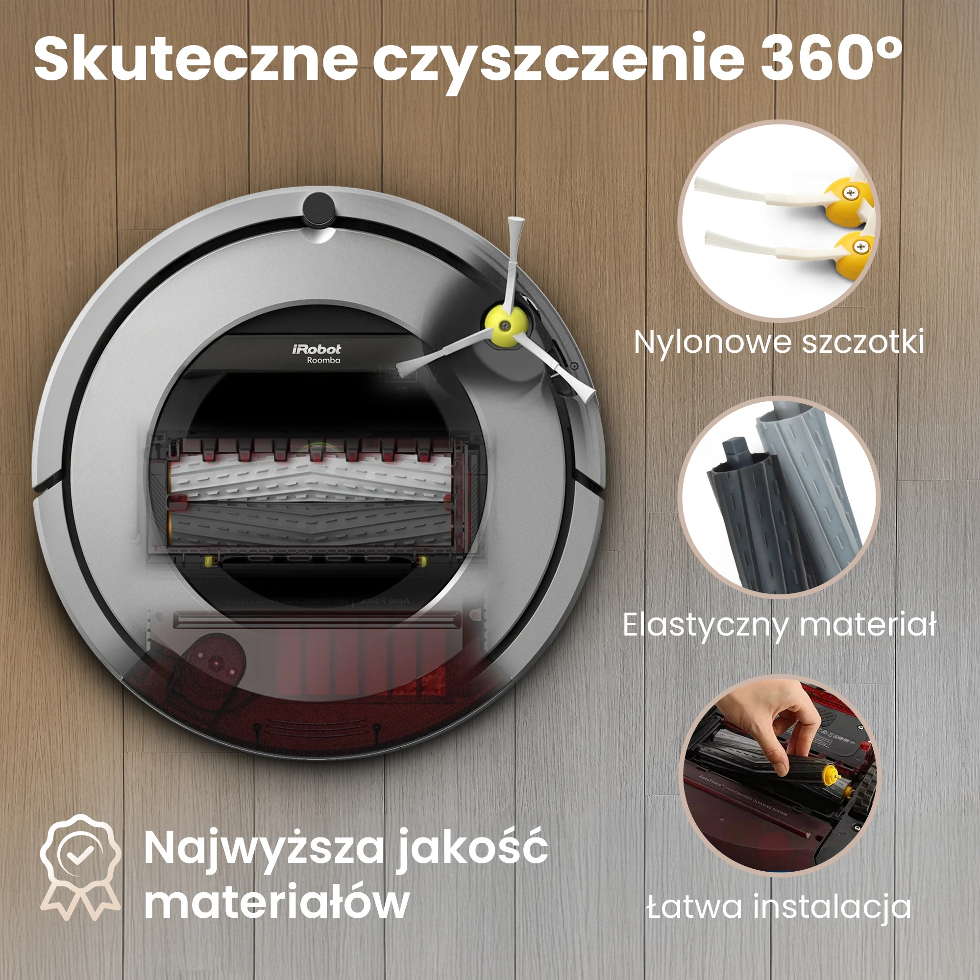 Wałki AeroForce i szczotki boczne zamontowane w robocie iRobot Roomba serii 800