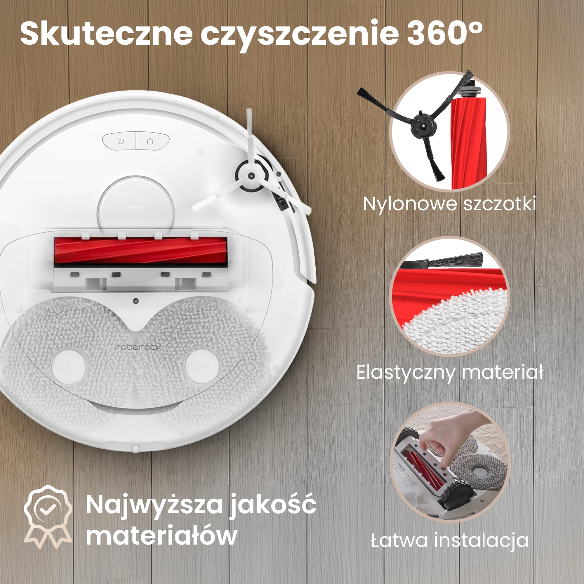 Gumowy wałek i szczotki boczne zamontowane w robocie Roborock Q Revo
