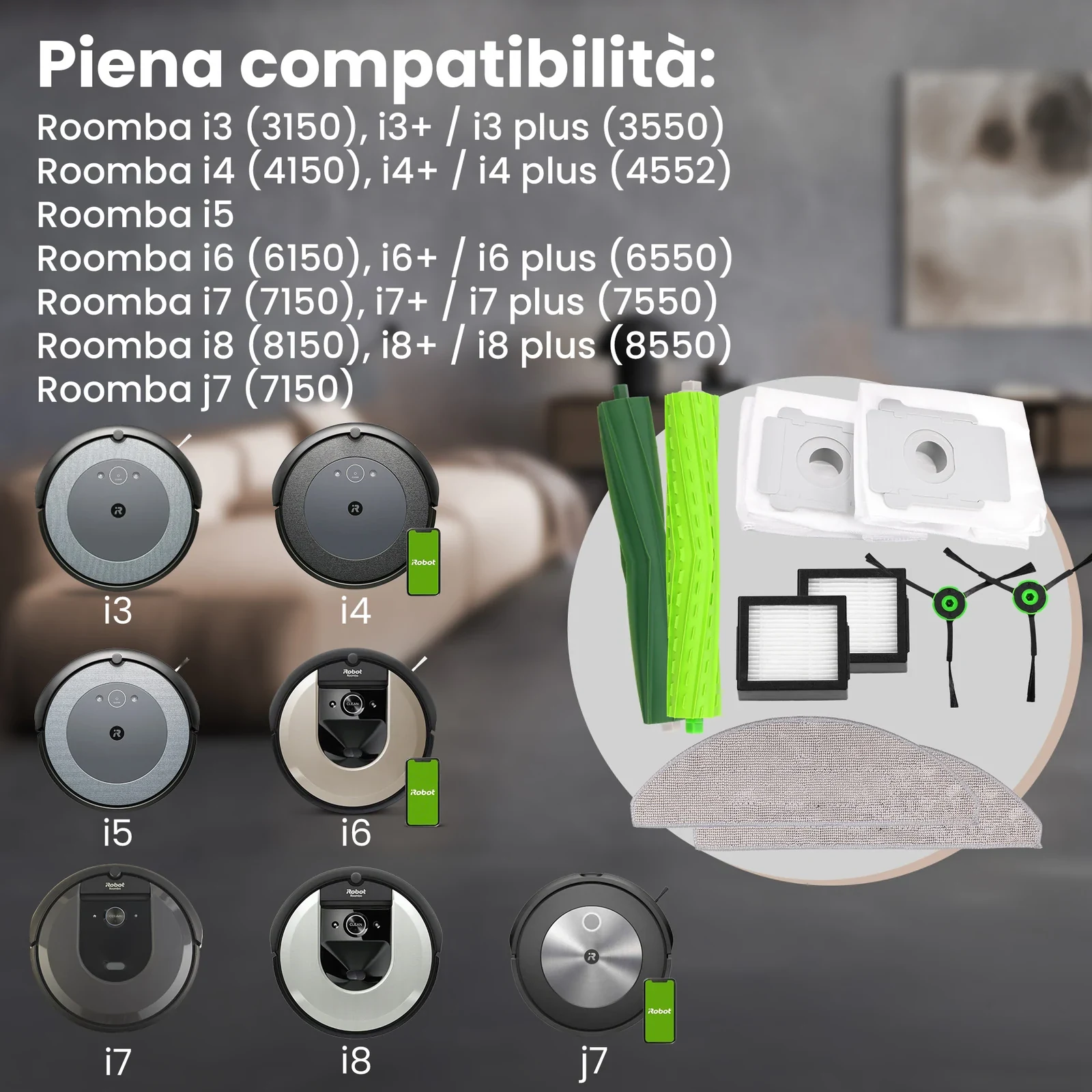 Kit di parti di ricambio accanto ai robot iRobot Roomba i3, i4, i5, i6, i7, i8 e j7