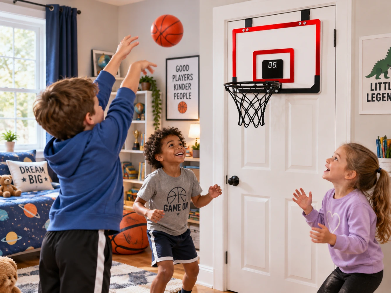 Tablero de baloncesto para montar en la puerta con los elementos incluidos en el set.