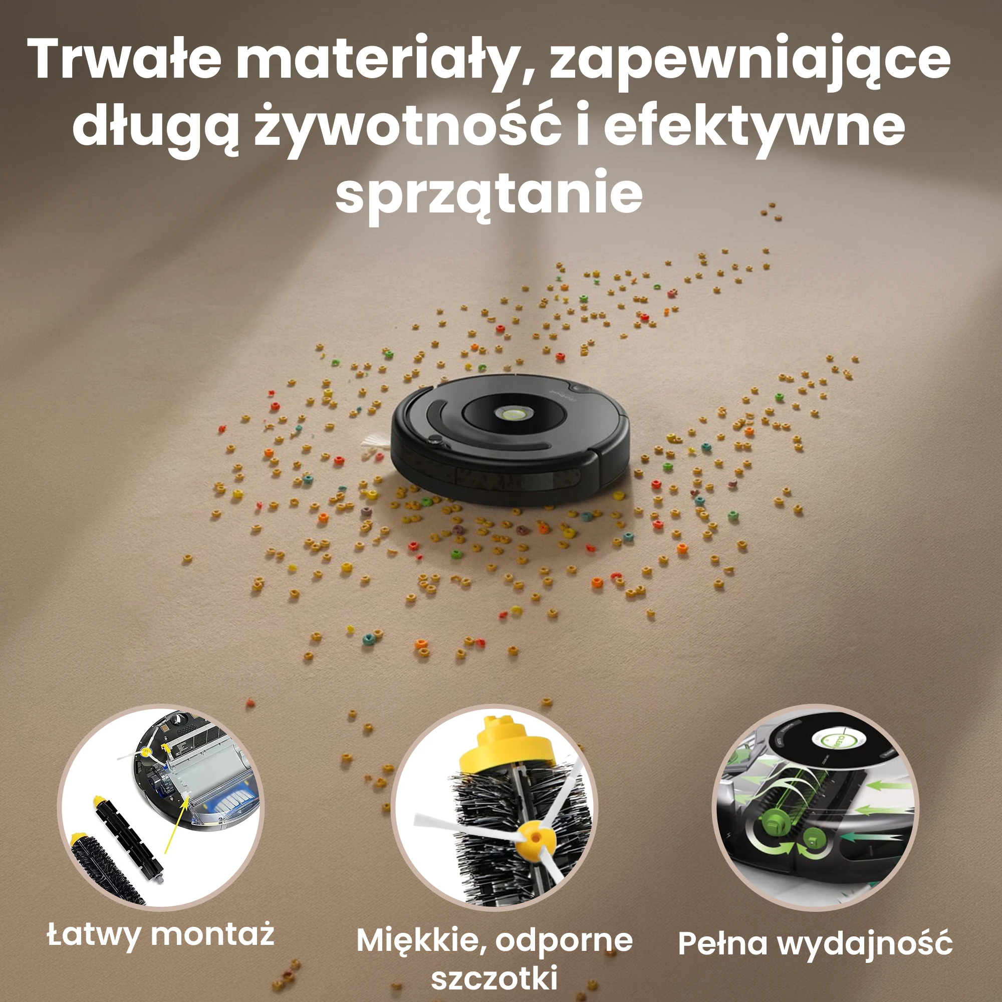 Robot Roomba uklízí rozsypané nečistoty a sada obsahuje kartáče a nástroje pro údržbu