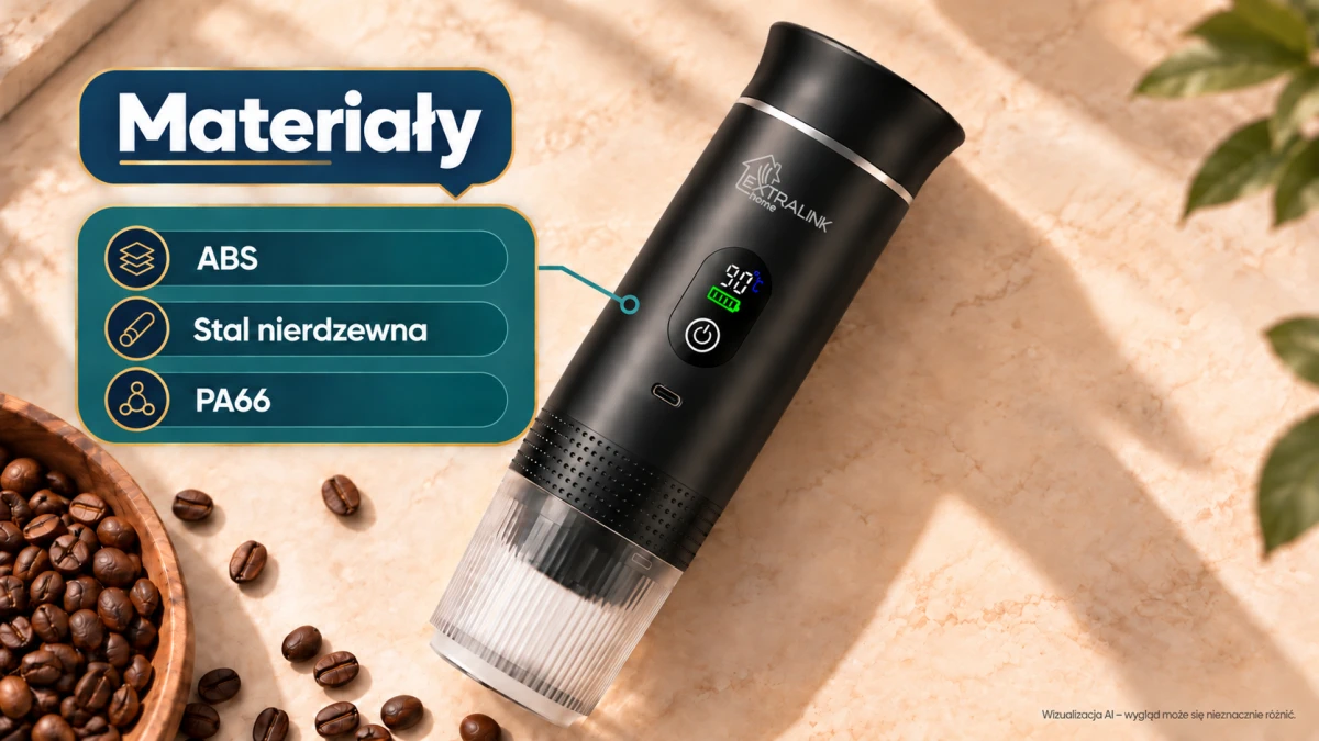 Кофемашина Extralink Espresso2Go с корпусом из ABS, нержавеющей стали и PA66.