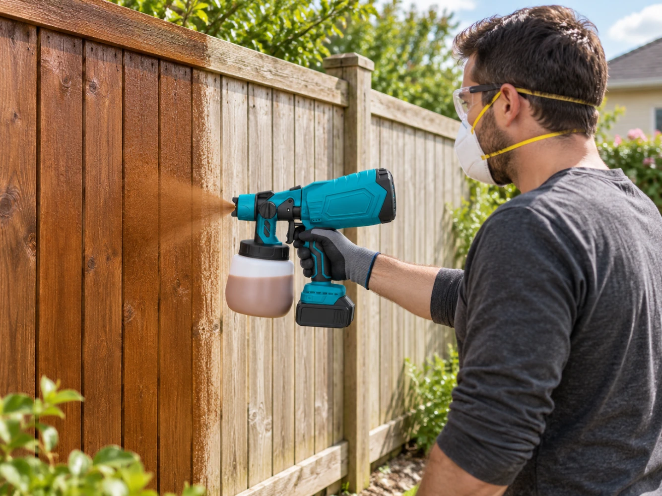 Set containing a cordless spray gun, batteries and charger.