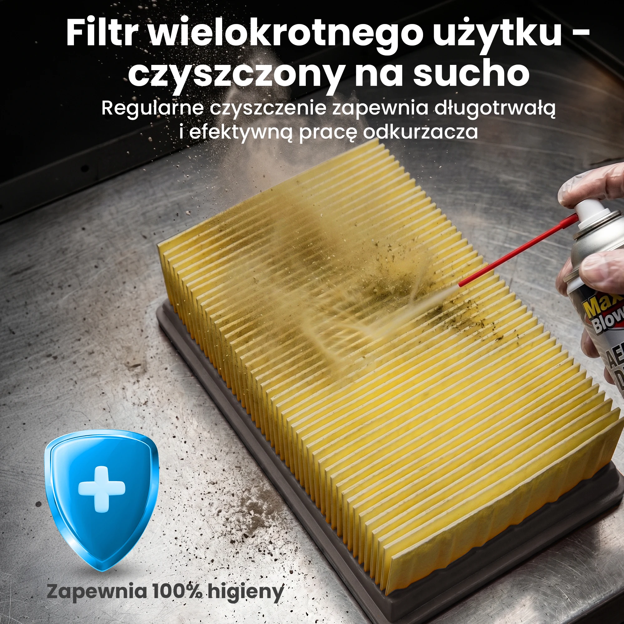 Czyszczenie na sucho wielokrotnego użytku filtra powietrza do odkurzacza