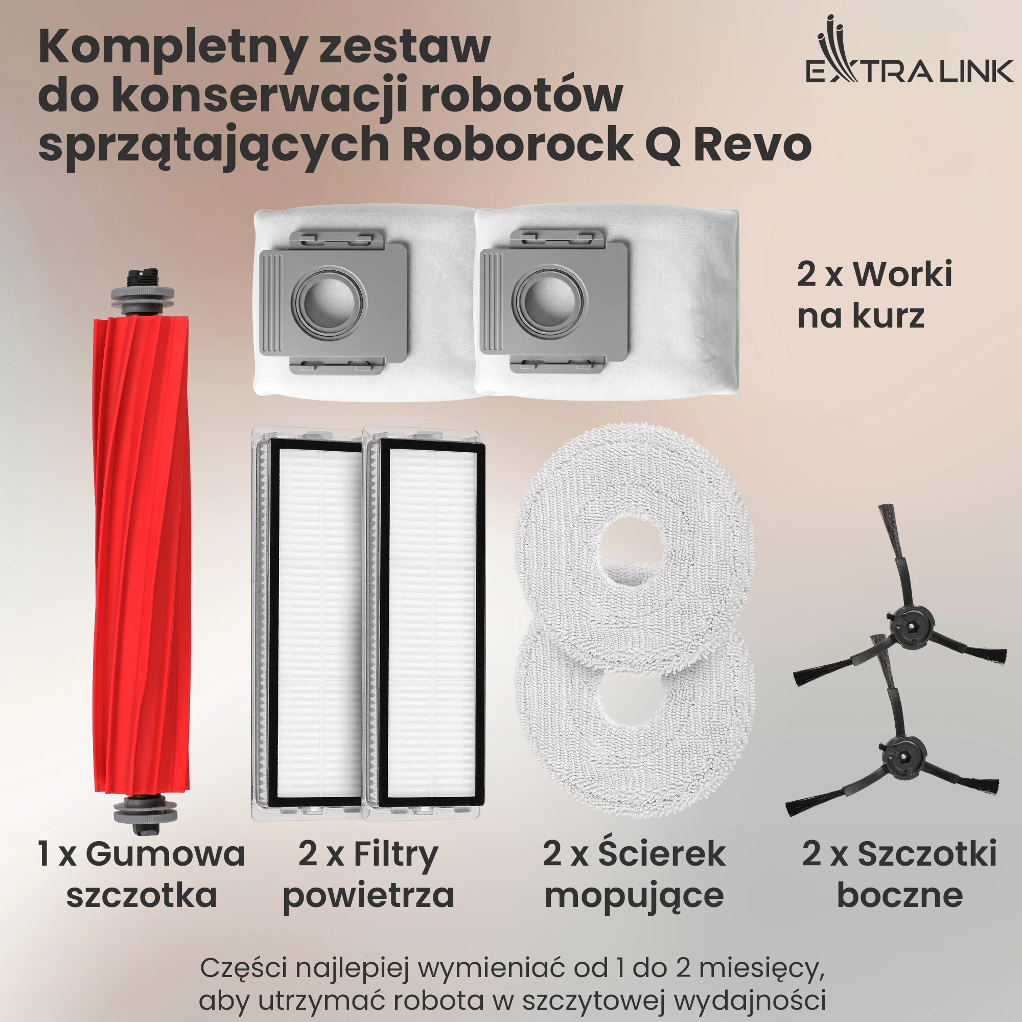 Kompletny zestaw części do Roborock Q Revo: wałek, filtry, mopy, szczotki boczne i worki