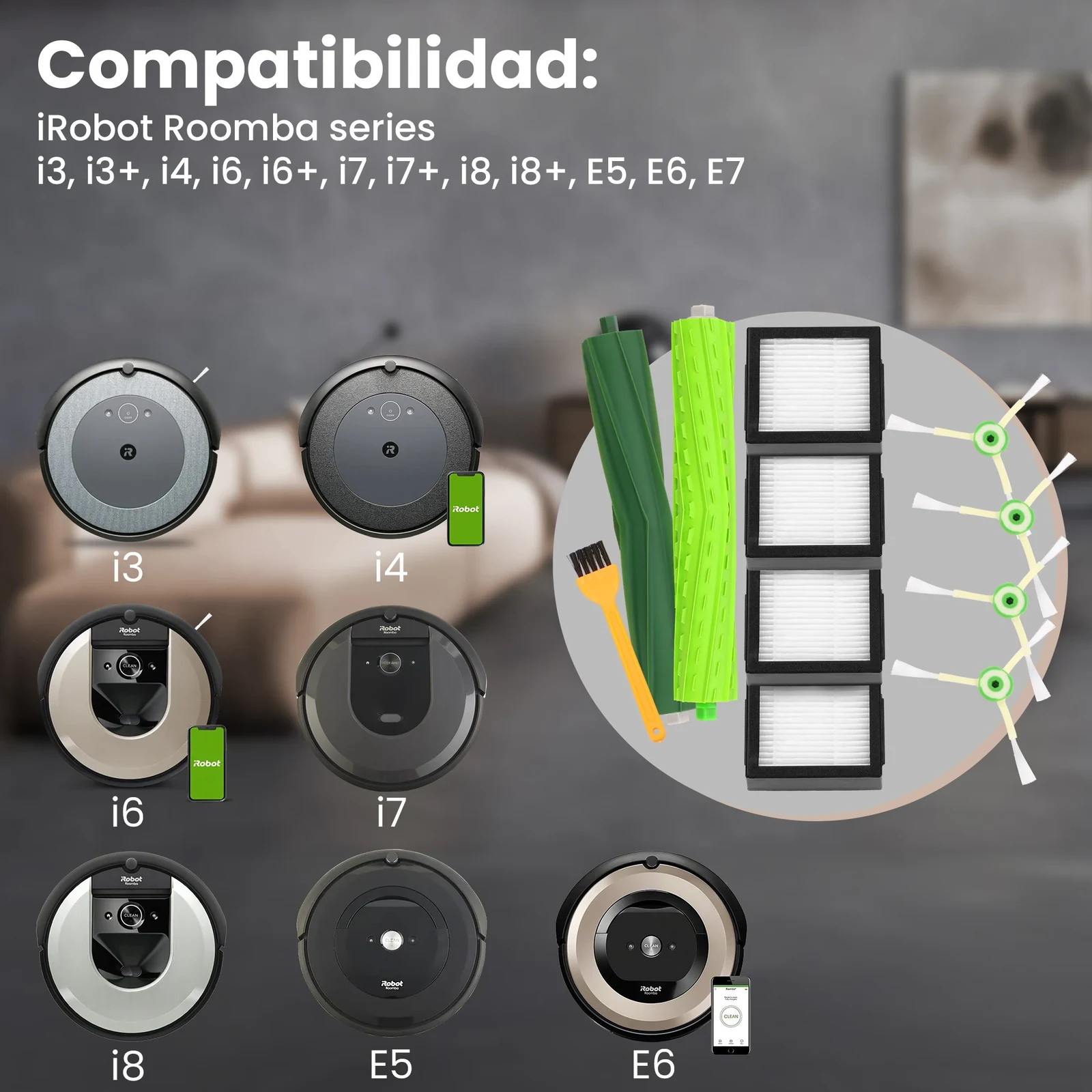 Robots iRobot Roomba y kit de cepillos, filtros y rodillos de goma