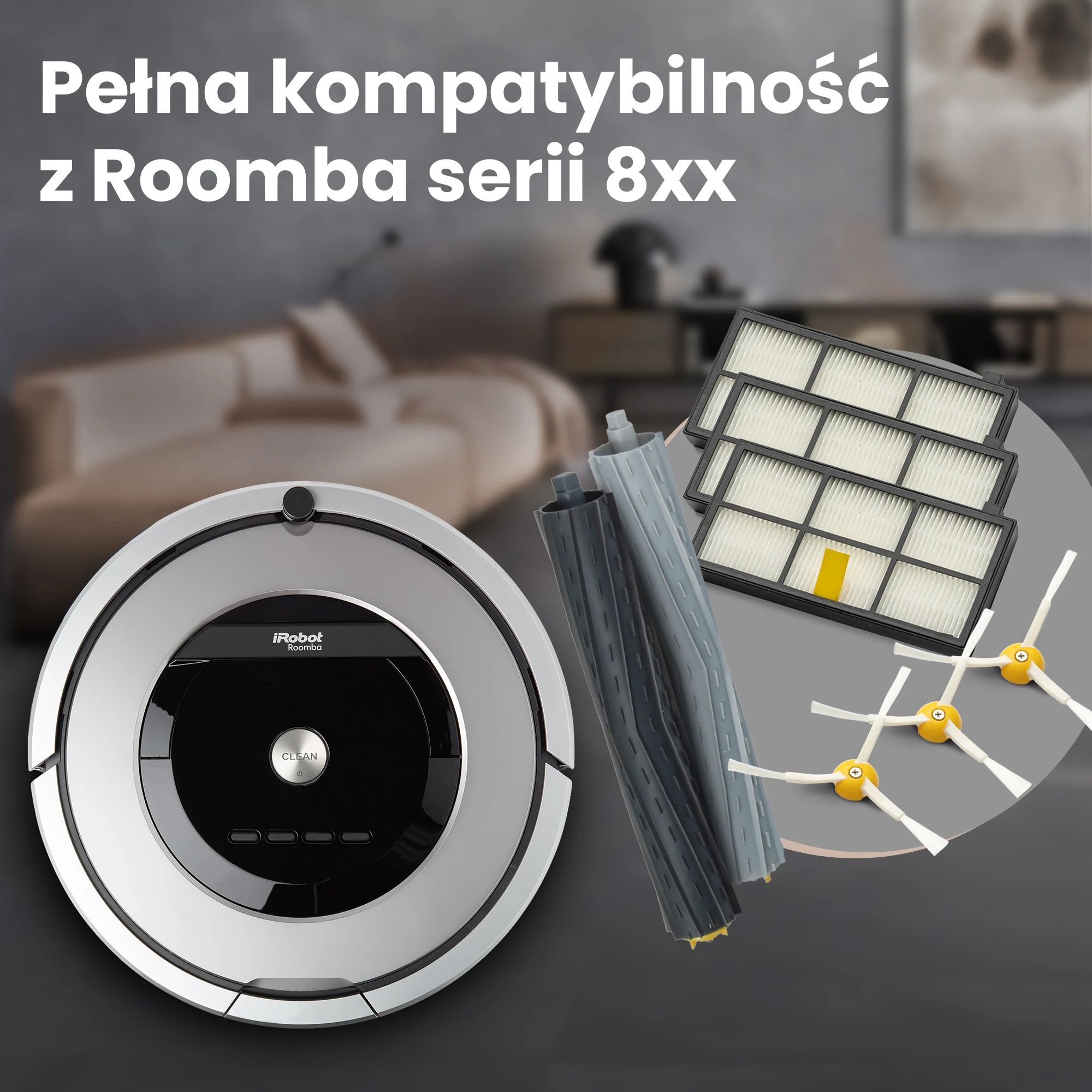 Zestaw zamiennych wałków, filtrów HEPA i szczotek bocznych do robotów iRobot Roomba serii 800