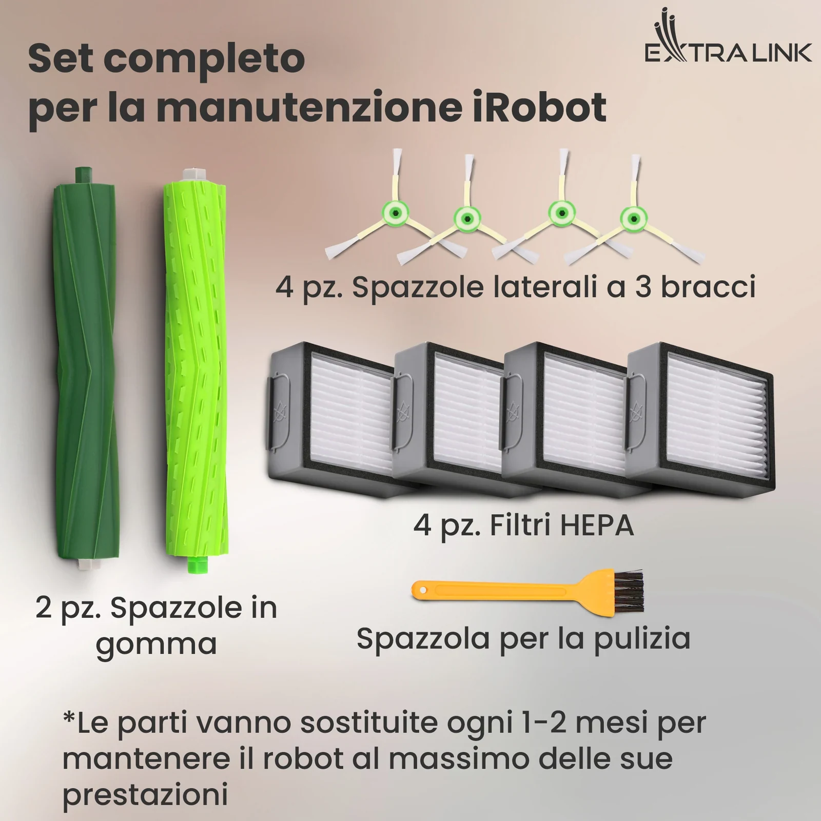 Set di parti per iRobot Roomba: spazzole laterali, filtri, rulli in gomma e spazzolina