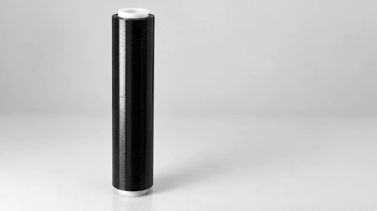 Black Extralink stretch film used to secure boxes on a pallet.